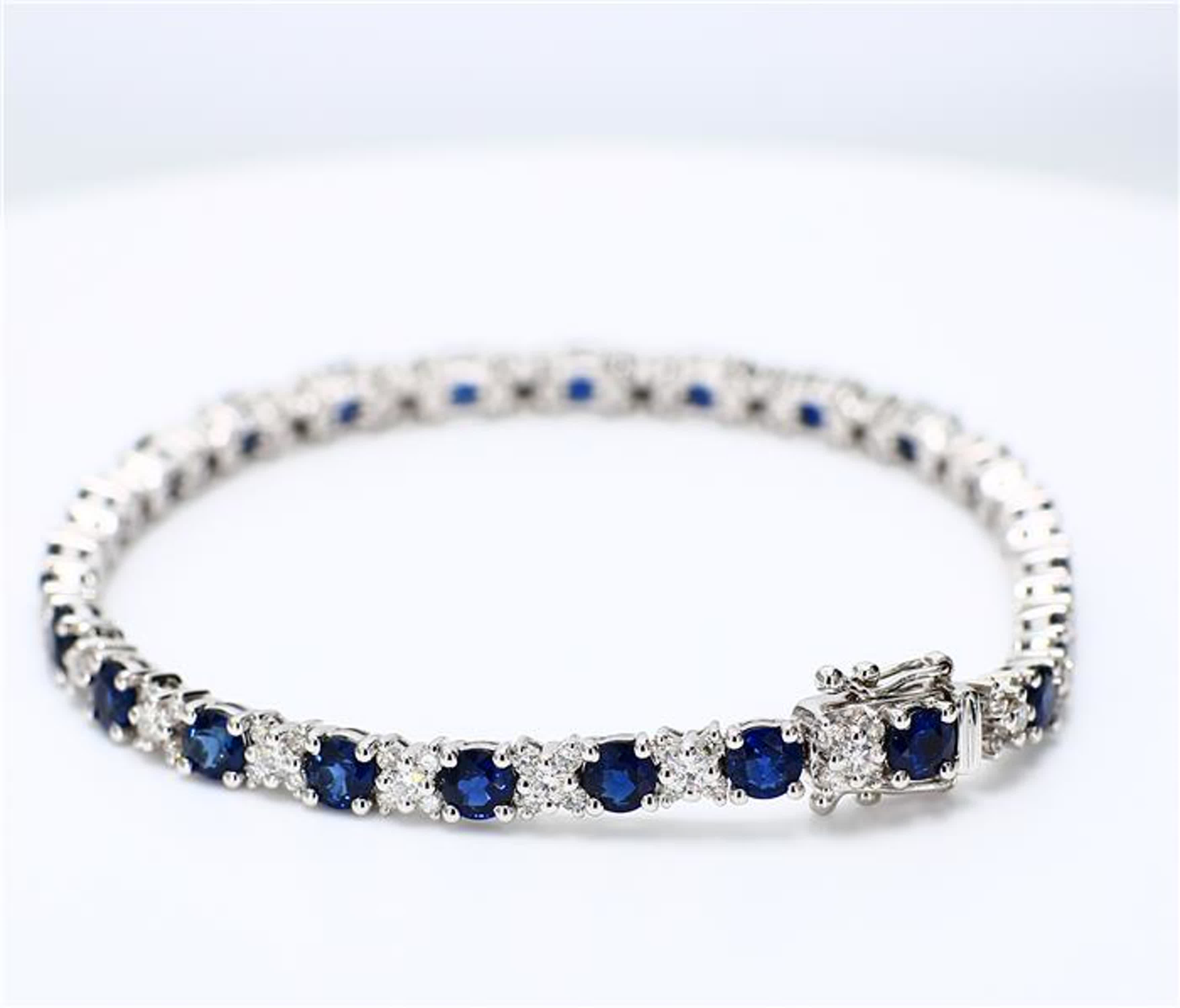 Natural Blue Round Sapphire and White Diamond 9.89 Carat TW White Gold Bracelet