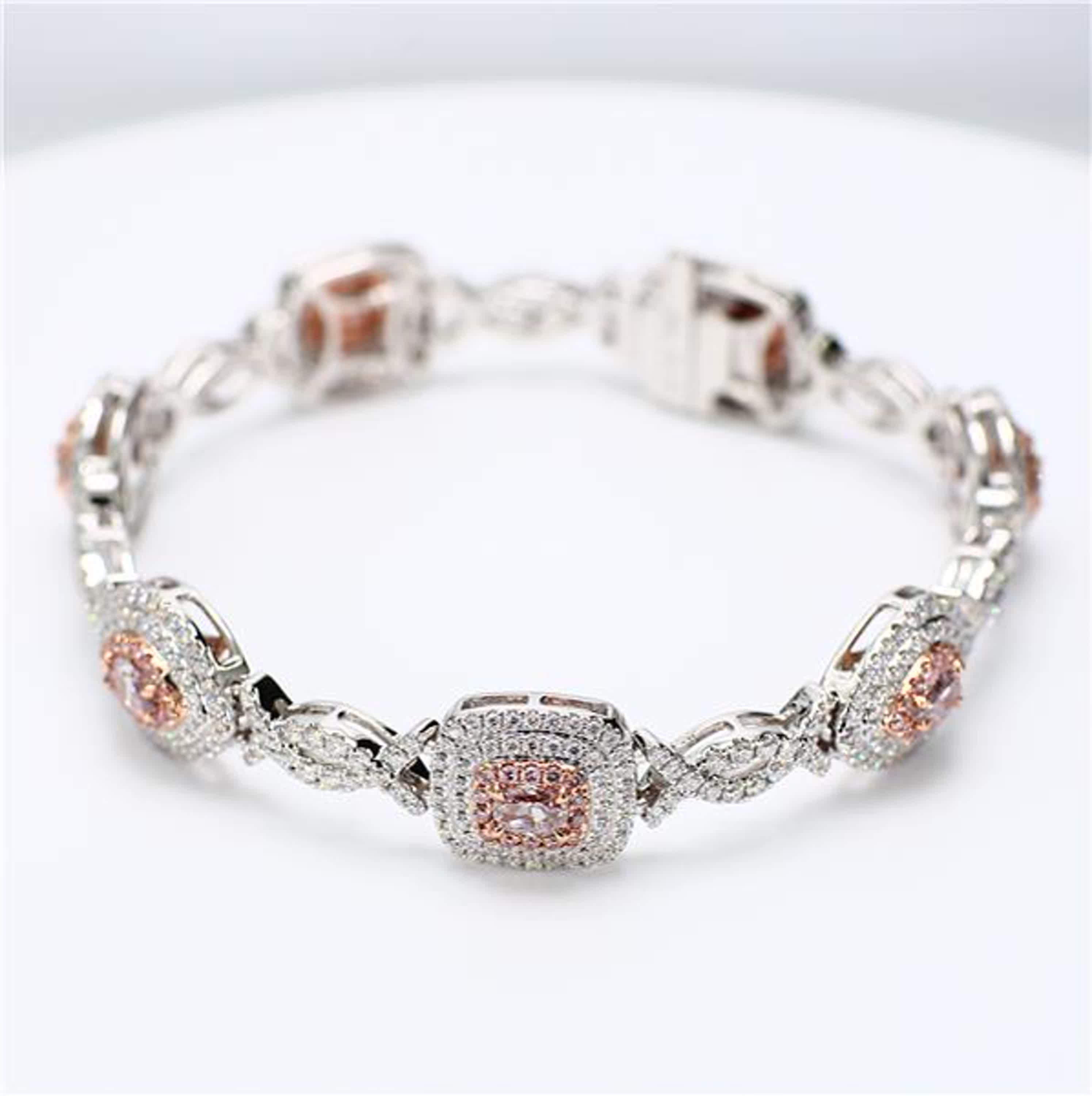 GIA Certified Natural Pink Mix and White Diamond 5.78 Carat TW Gold Bracelet