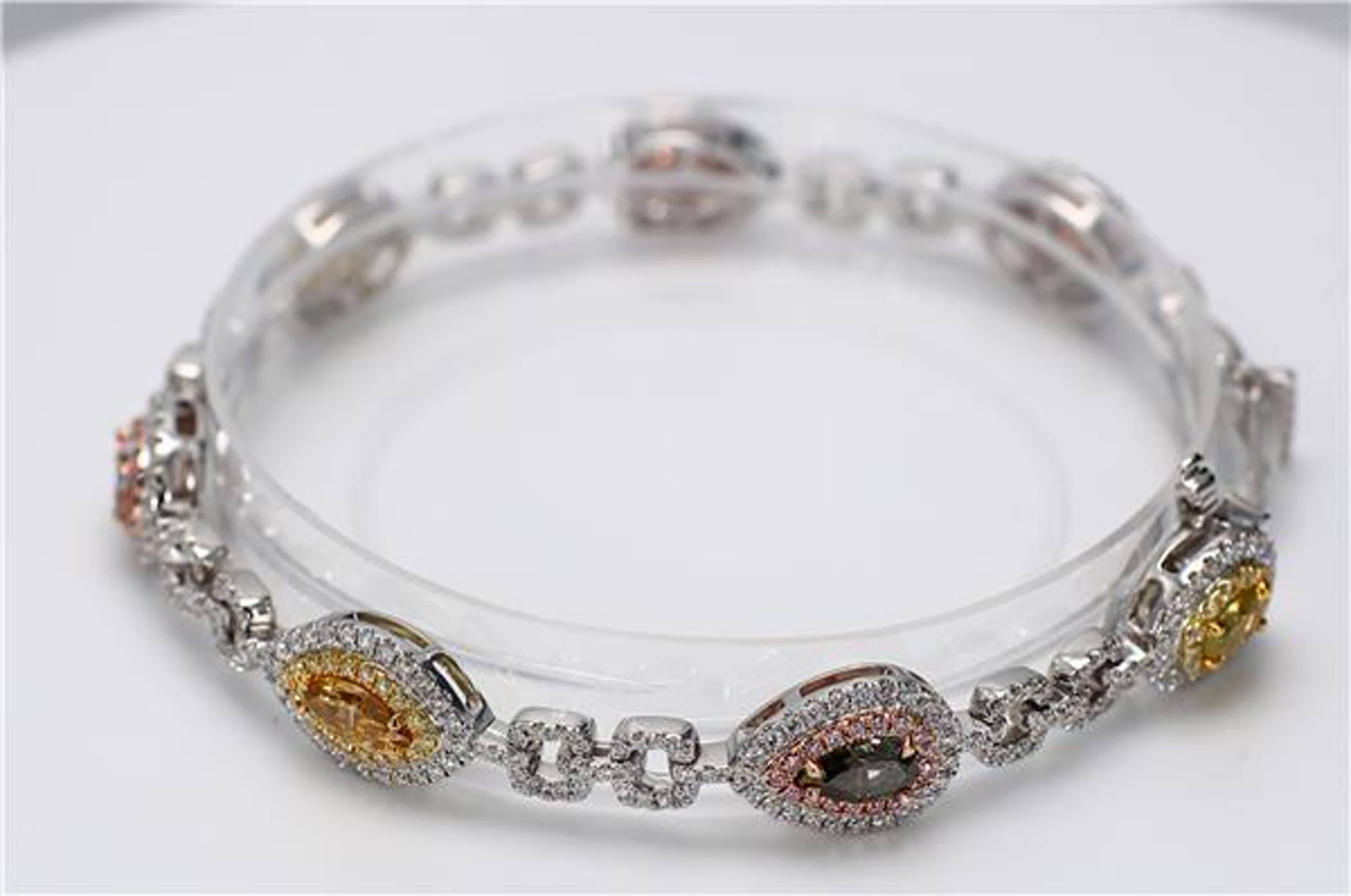 GIA Certified Natural Pink Mix and White Diamond 4.43 Carat TW Gold Bracelet