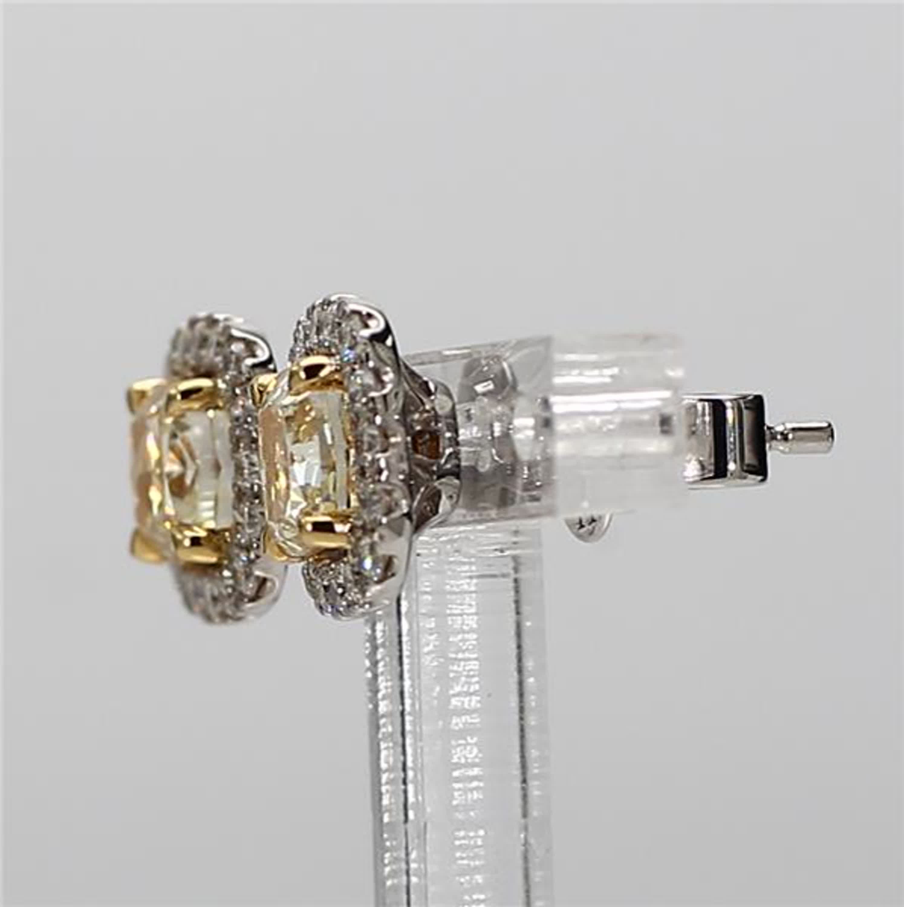 Natural Yellow Cushion and White Diamond 1.95 Carat TW Gold Stud Earrings