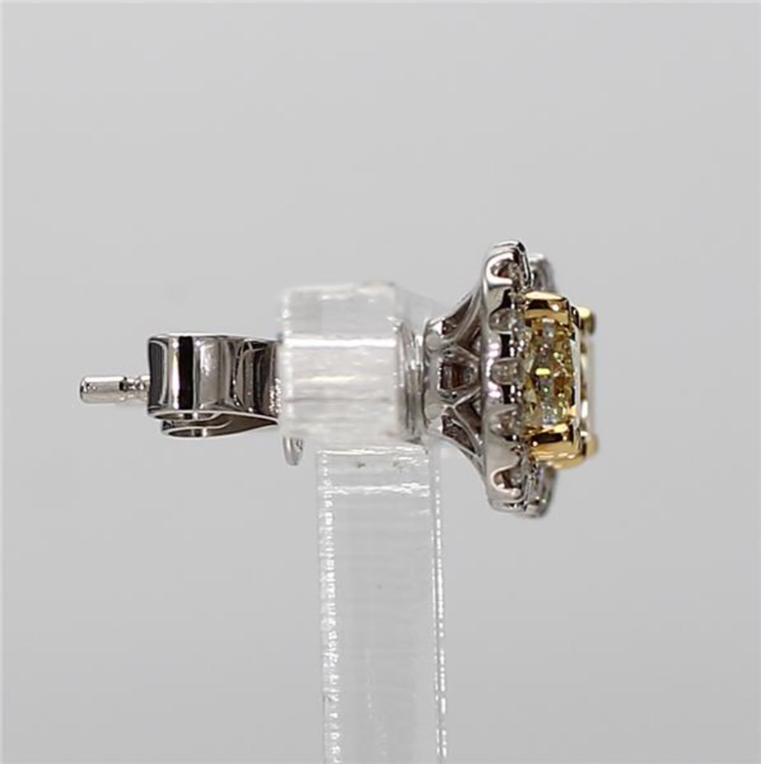 Natural Yellow Cushion and White Diamond 1.95 Carat TW Gold Stud Earrings