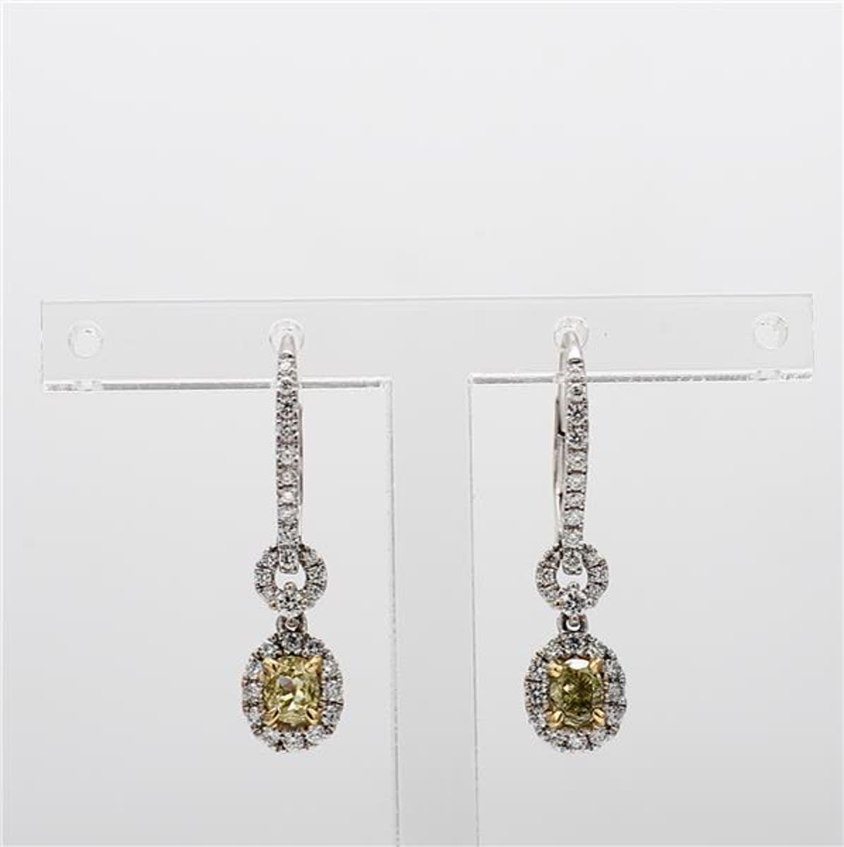 Natural Yellow Oval and White Diamond Gold .79 Carat TW Drop Earrings