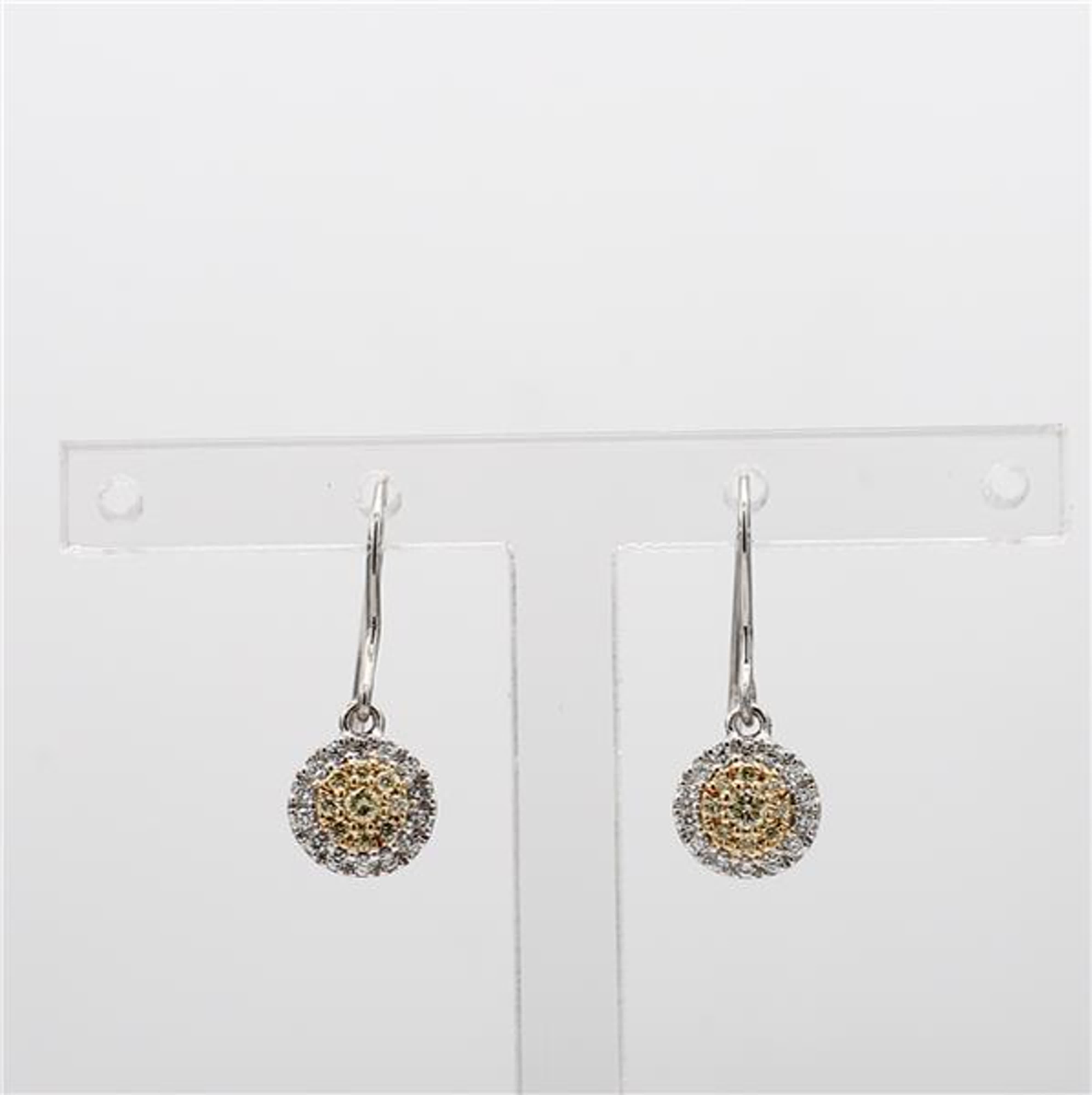 Natural Yellow Round and White Diamond .21 Carat TW Gold Cluster Earrings