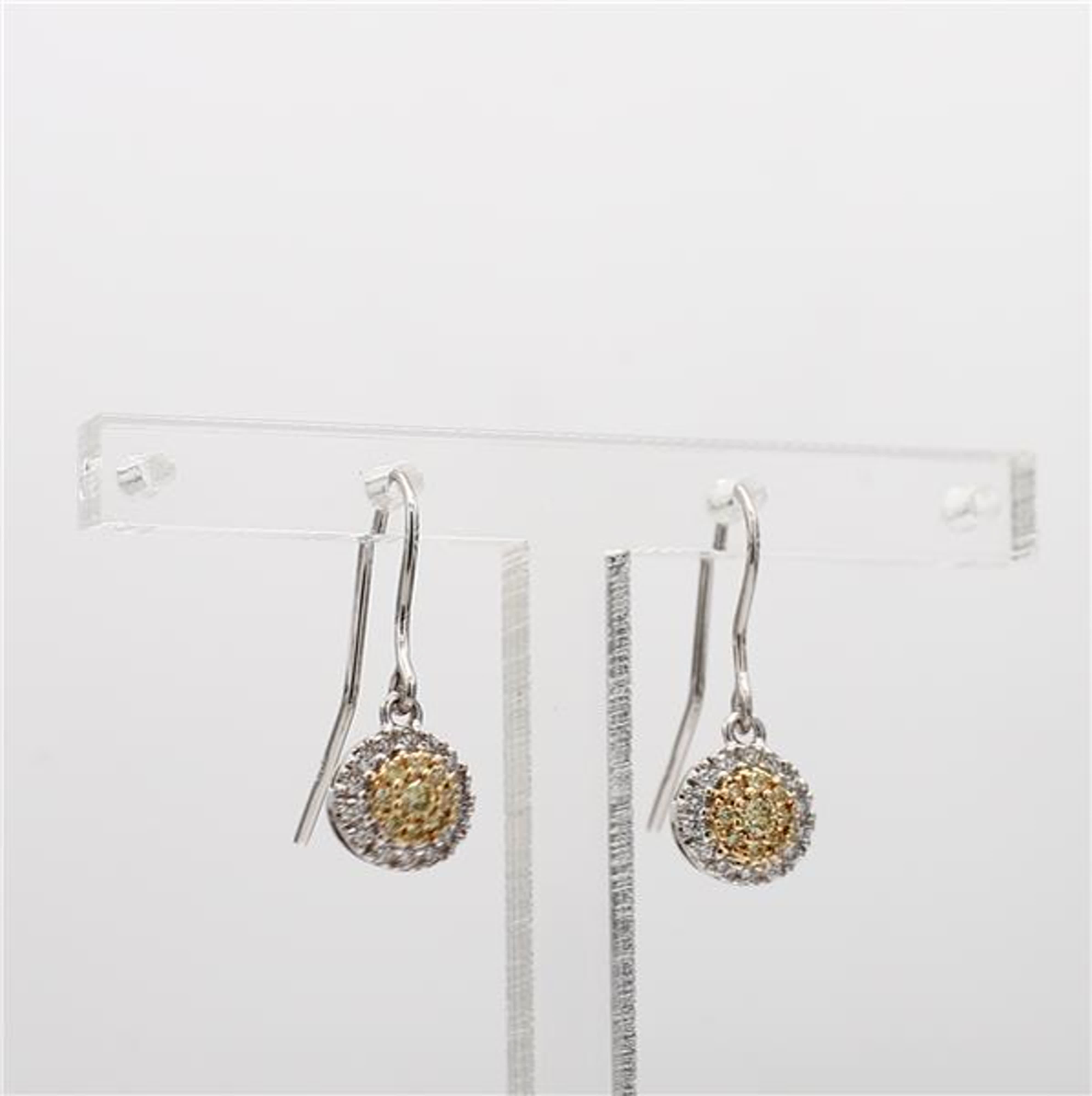 Natural Yellow Round and White Diamond .21 Carat TW Gold Cluster Earrings