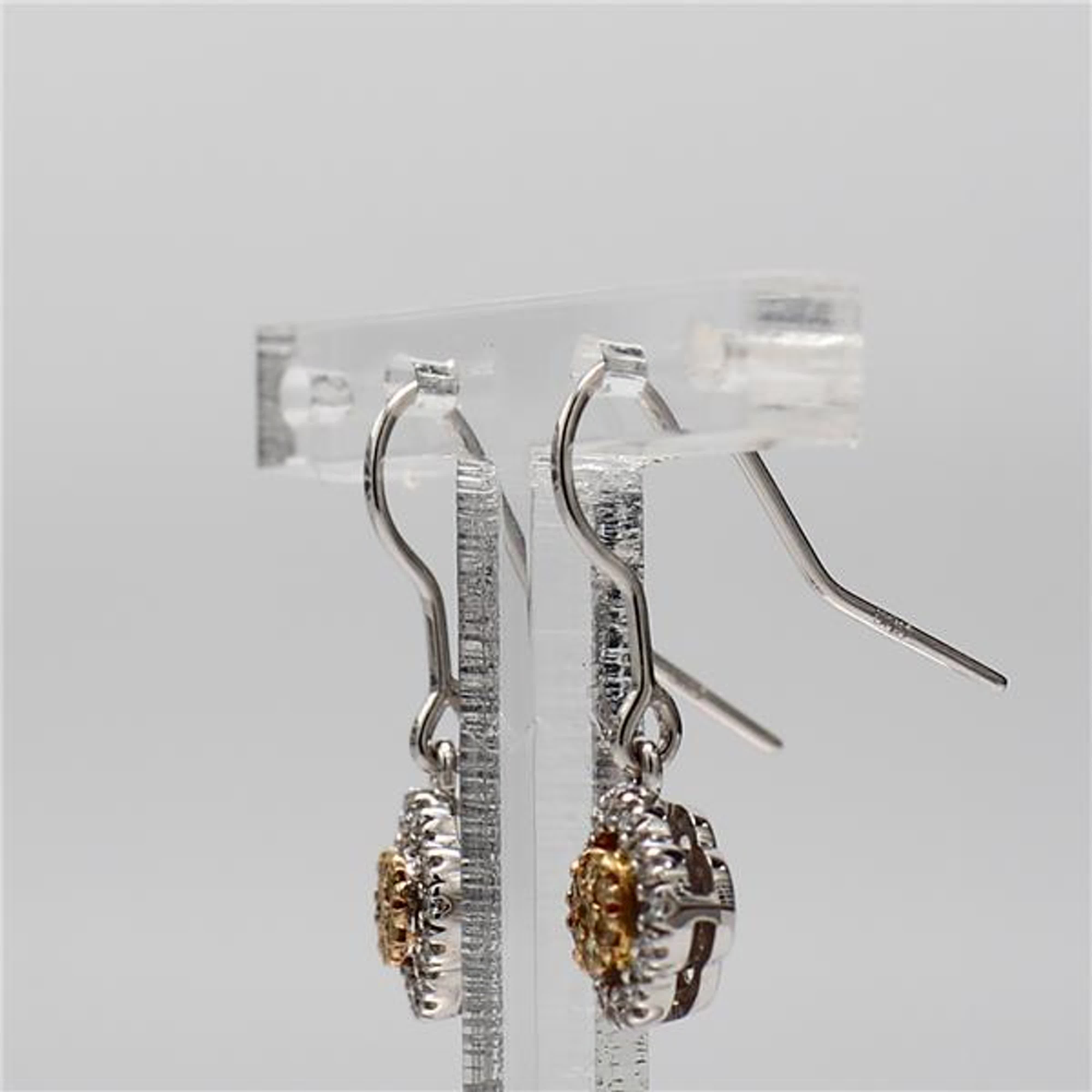 Natural Yellow Round and White Diamond .17 Carat TW Gold Cluster Earrings