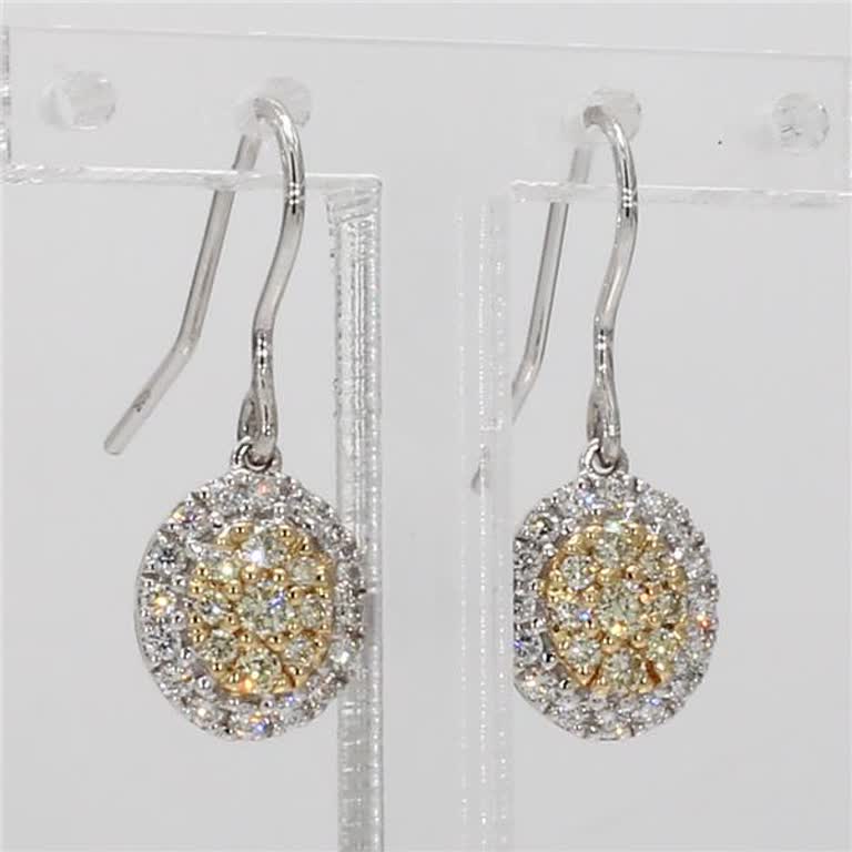 Natural Yellow Round and White Diamond .37 Carat TW Gold Cluster Earrings
