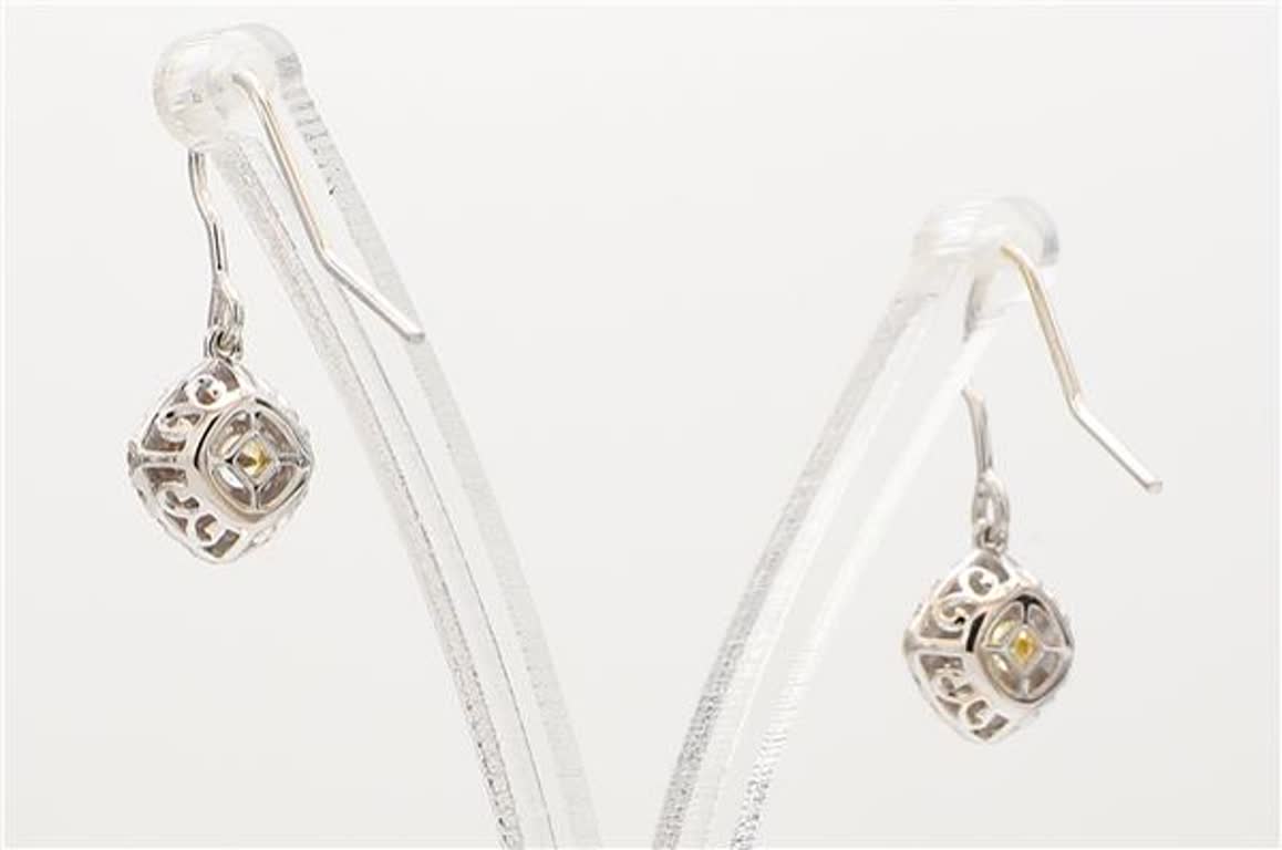 Natural Yellow Radiant and White Diamond .90 Carat TW Gold Dangle Earrings