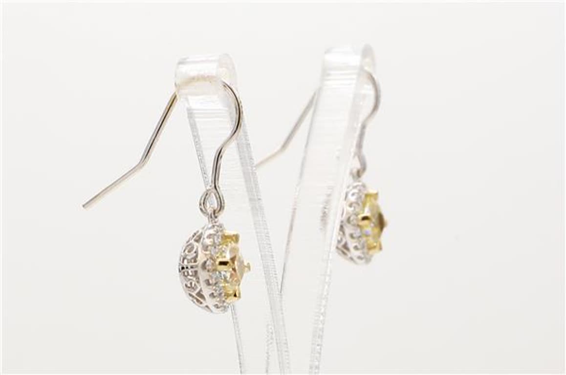 Natural Yellow Radiant and White Diamond .90 Carat TW Gold Dangle Earrings