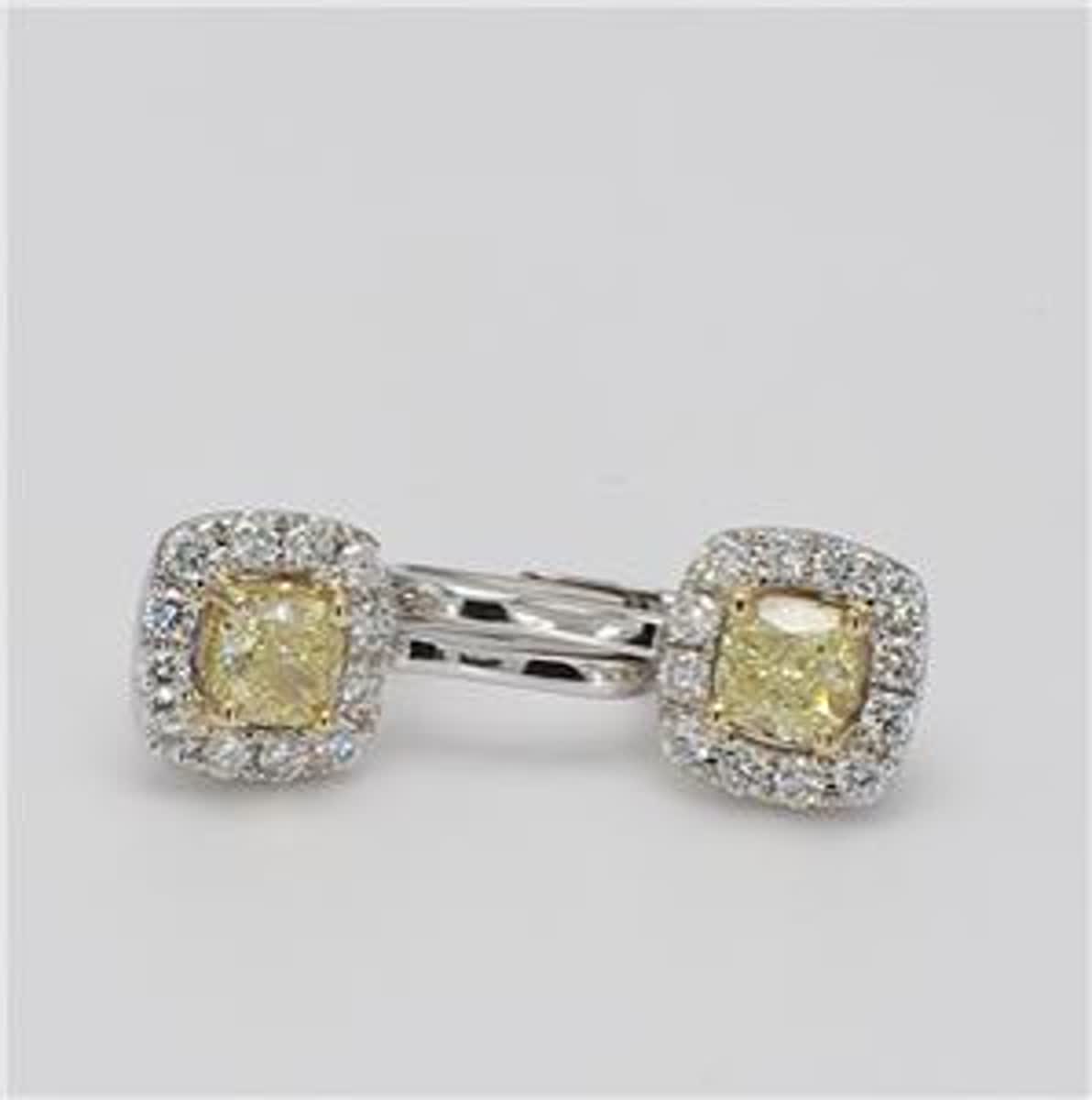 Natural Yellow Cushion and White Diamond .96 Carat TW Gold Drop Earrings