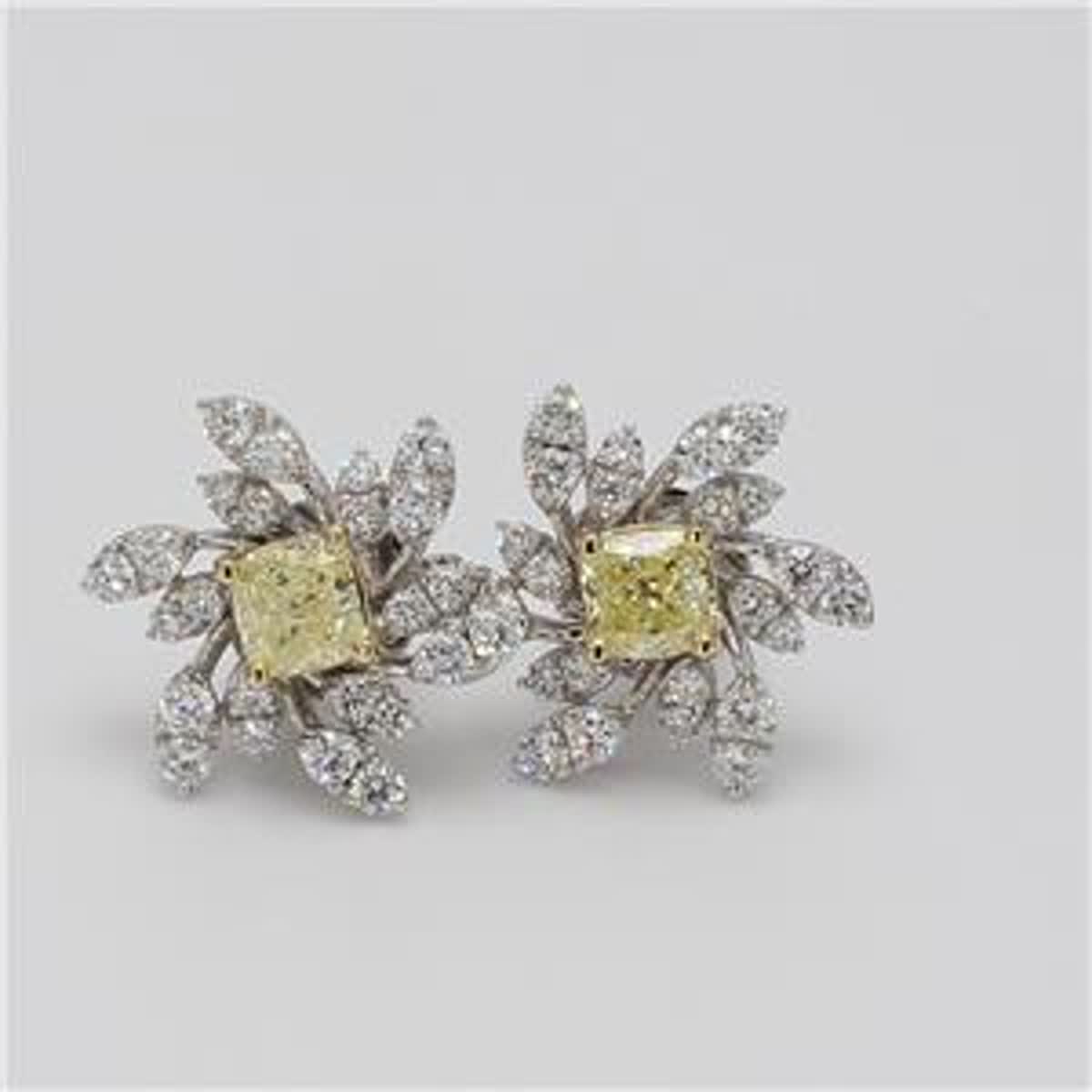 Natural Yellow Cushion and White Diamond 1.43 Carat TW Gold Stud Earrings