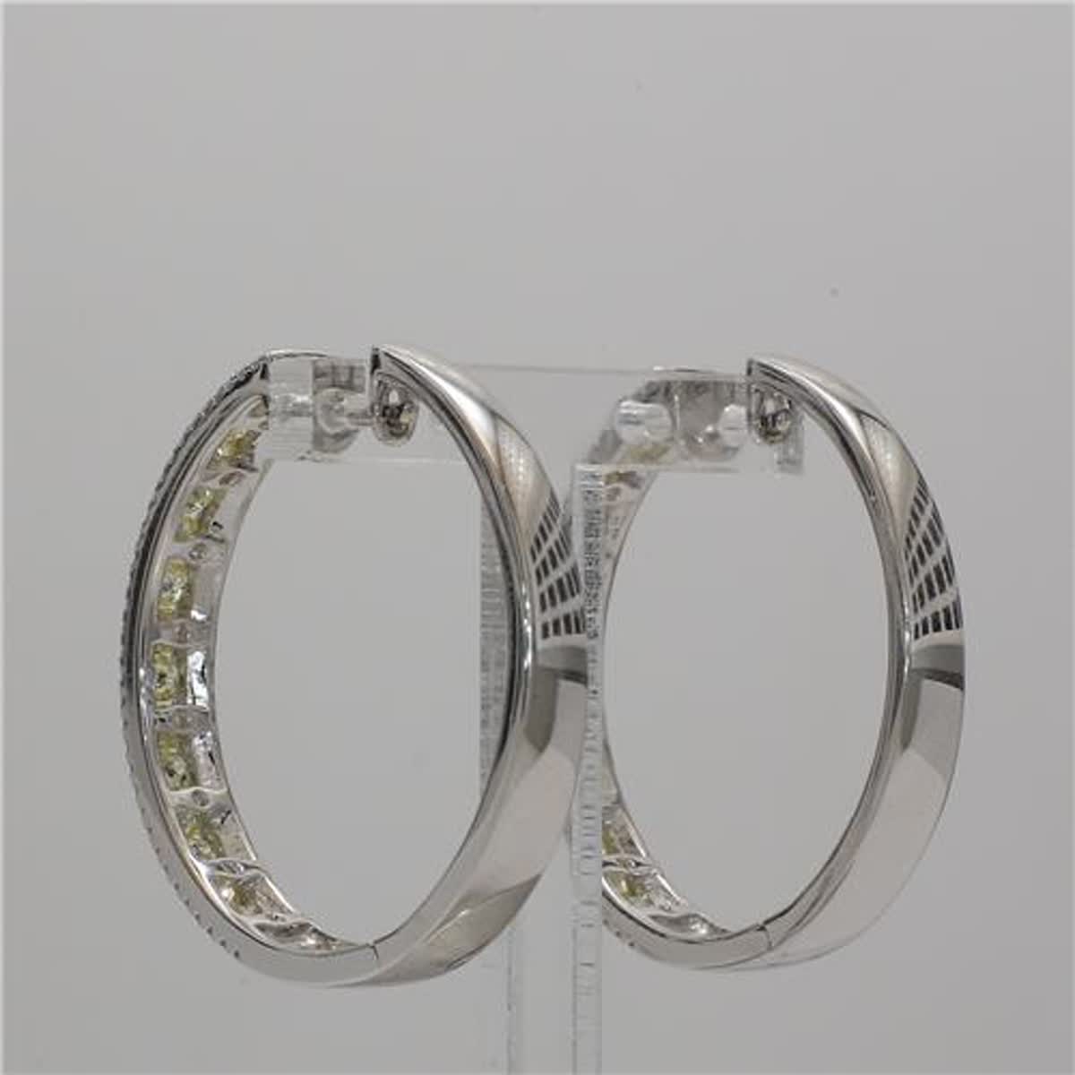 Natural Yellow Round and White Diamond 2.03 Carat TW Gold Hoop Earrings