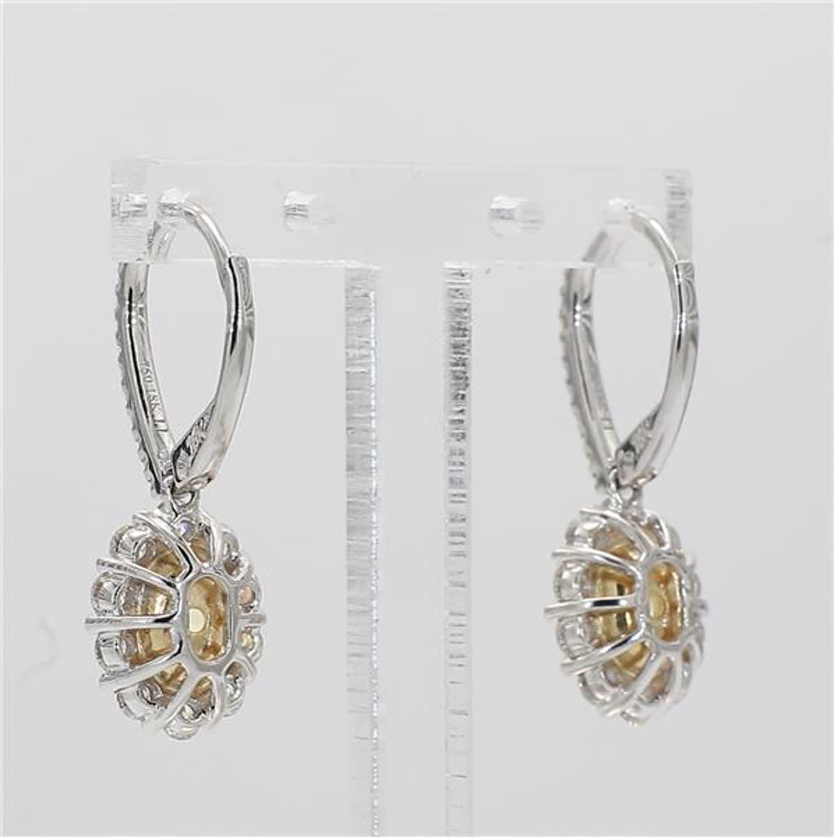 Natural Yellow Oval and White Diamond 2.17 Carat TW Gold Drop Earrings