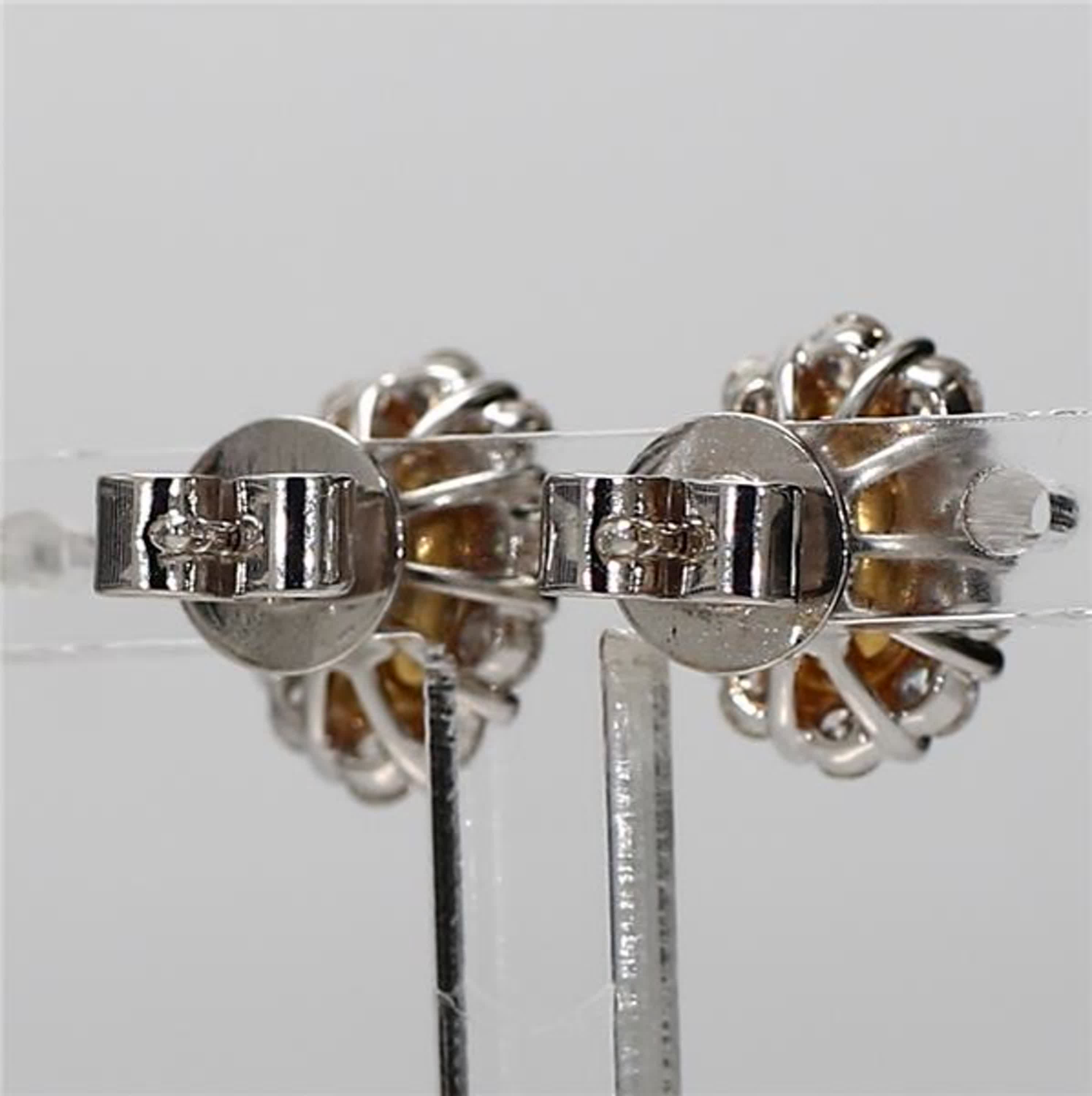 Natural Yellow Oval and White Diamond 2.15 Carat TW Gold Stud Earrings