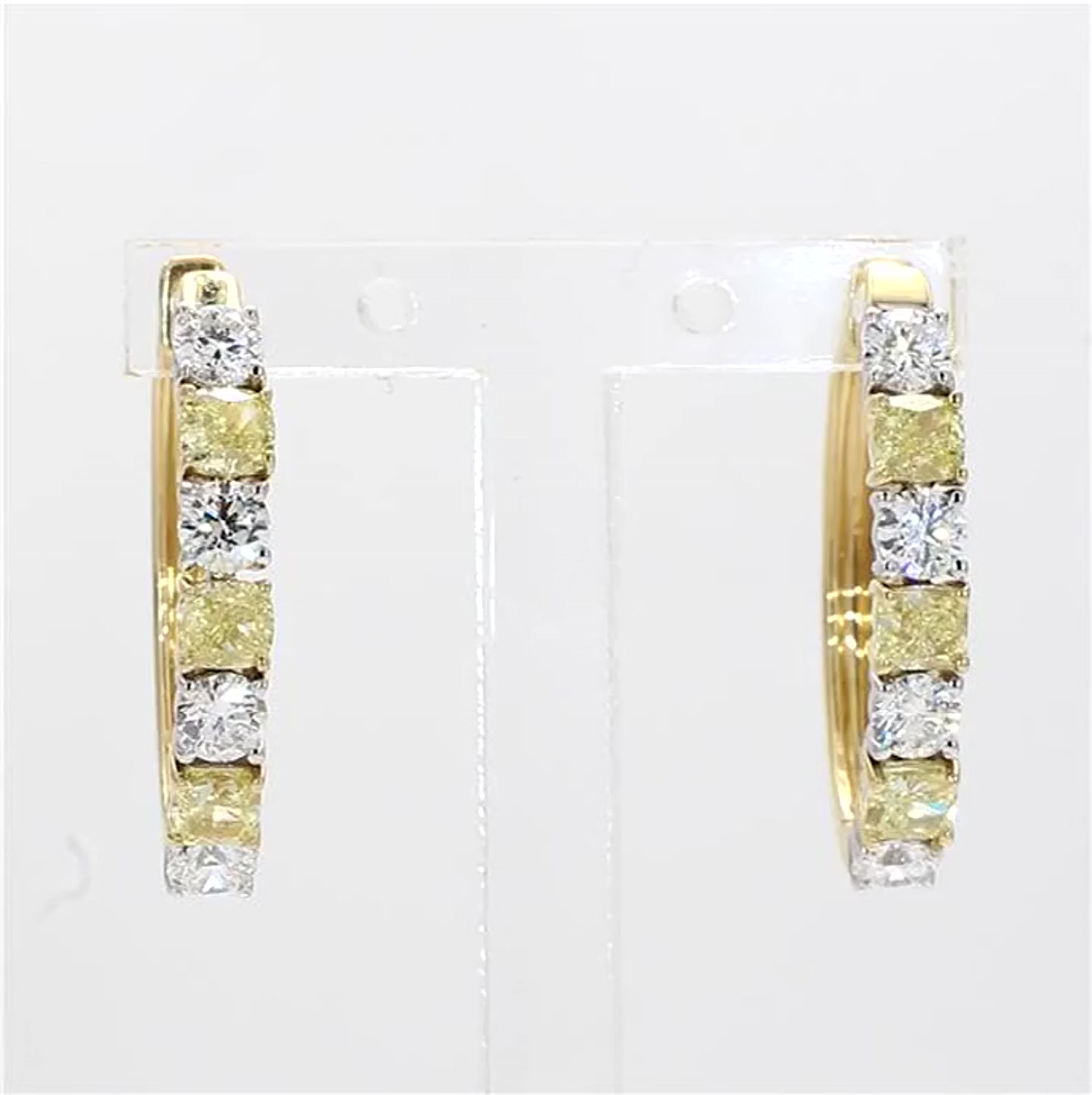 Natural Yellow Cushion and White Diamond 1.00 Carat TW Gold Hoop Earrings