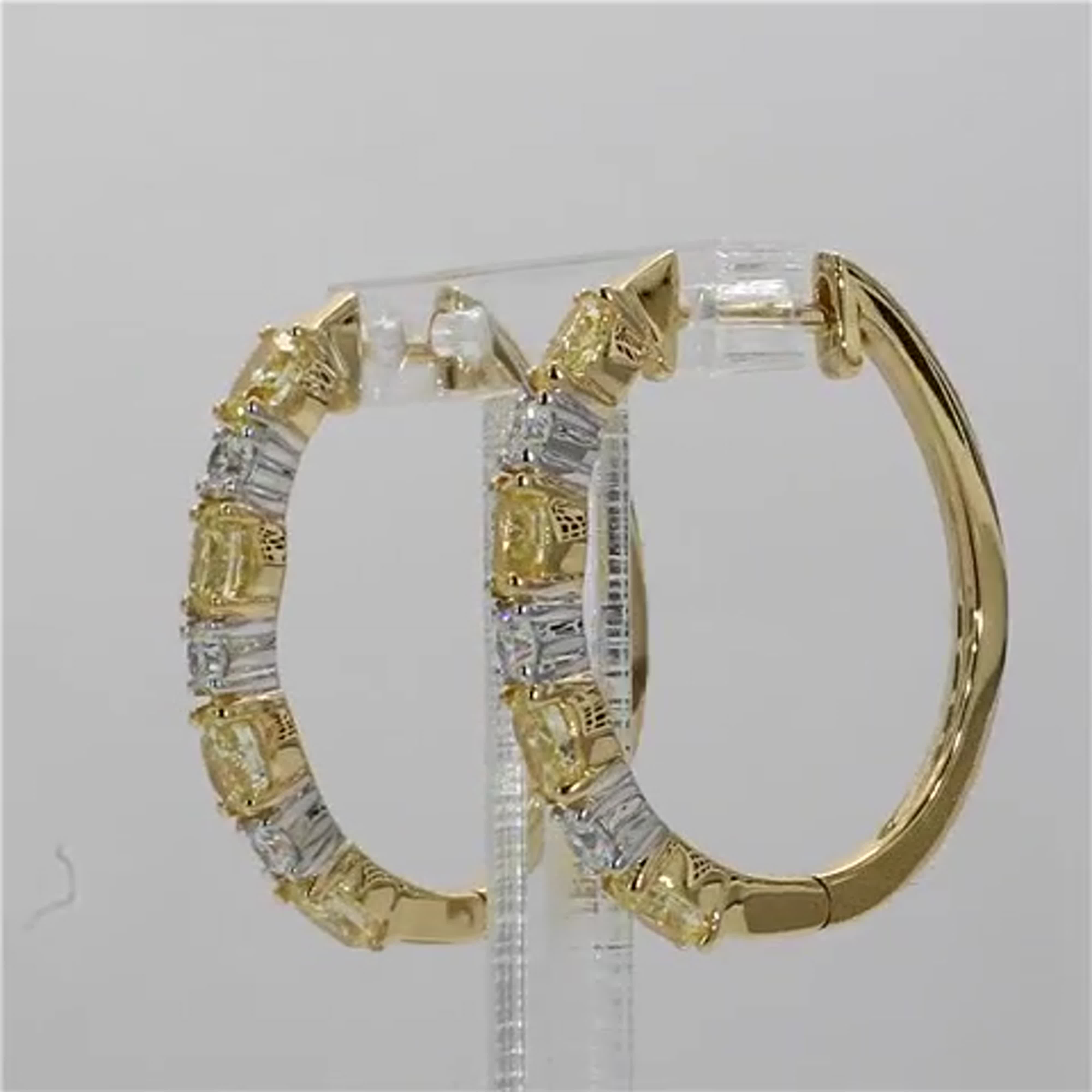 Natural Yellow Oval and White Diamond 2.41 Carat TW Gold Hoop Earrings
