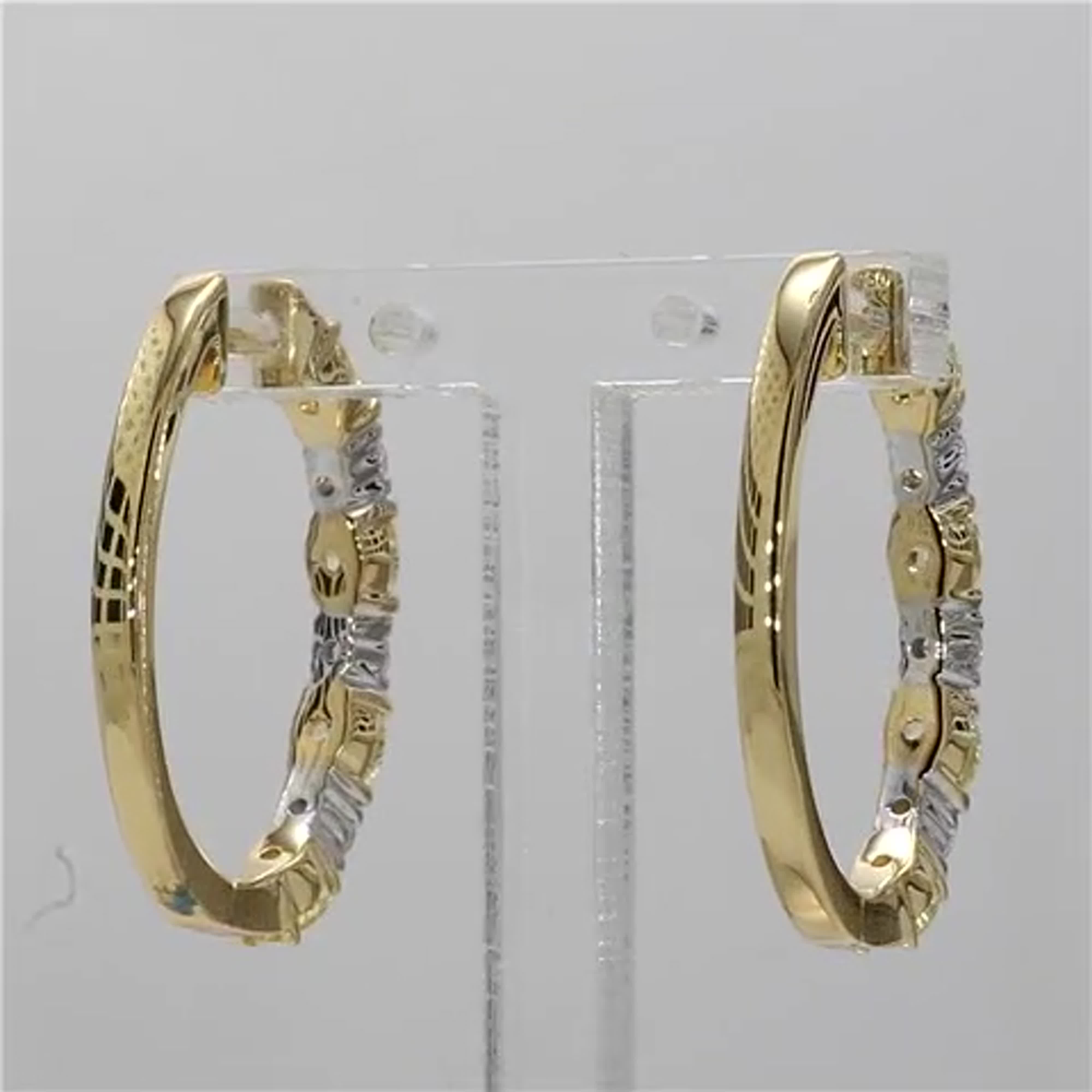 Natural Yellow Oval and White Diamond 2.41 Carat TW Gold Hoop Earrings