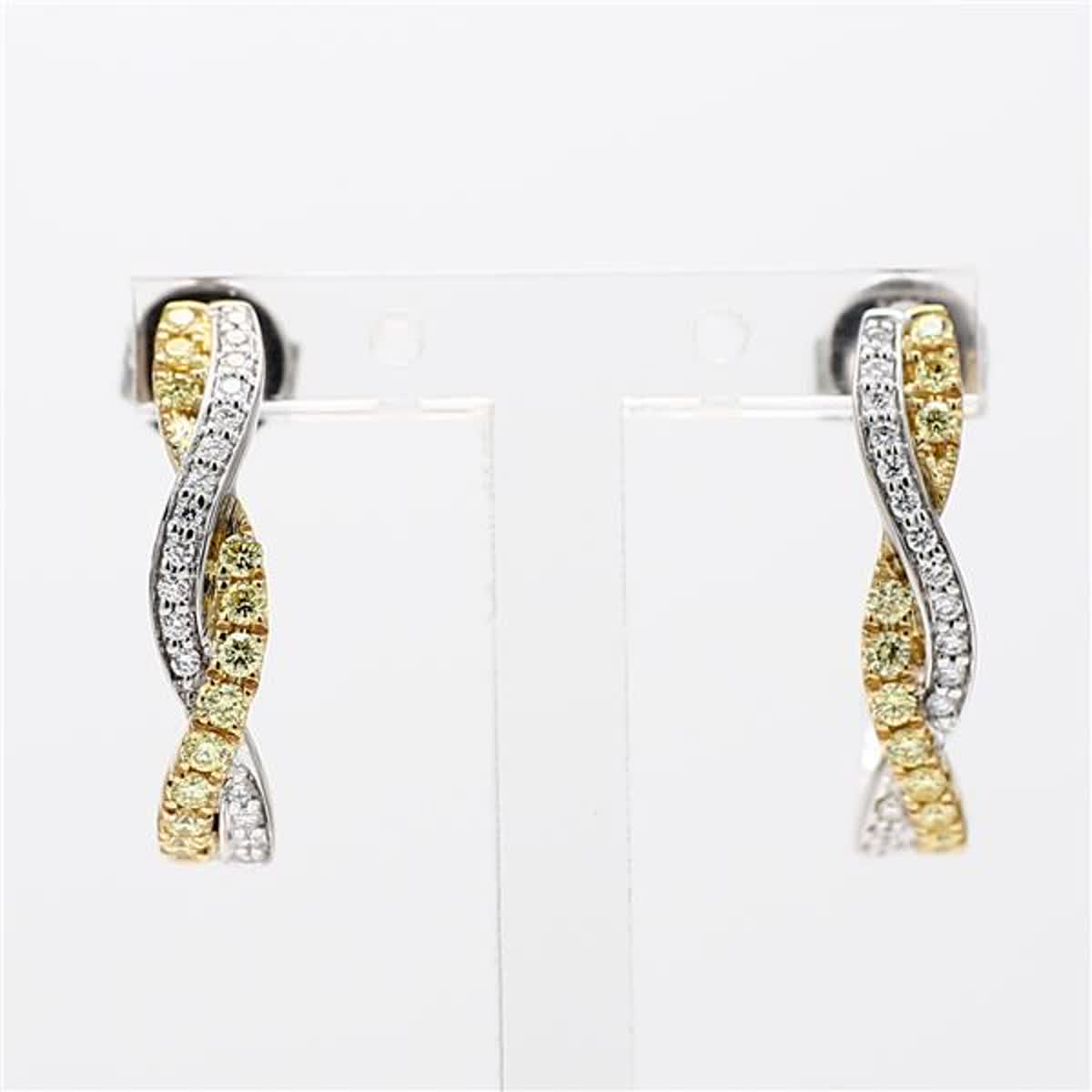 Natural Yellow Round and White Diamond .49 Carats TW Gold Drop Earrings