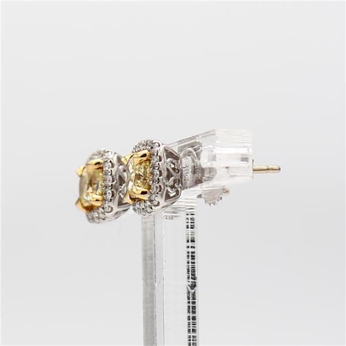 Natural Yellow Radiant and White Diamond .89 Carat TW Gold Stud Earrings