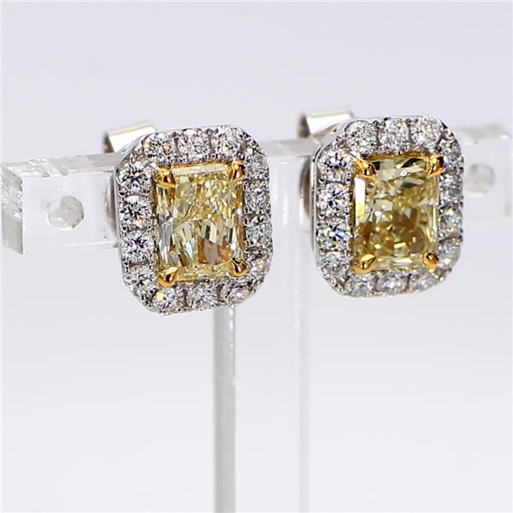 GIA Certified Natural Yellow Radiant and White Diamond 2.45 Carat TW Earrings