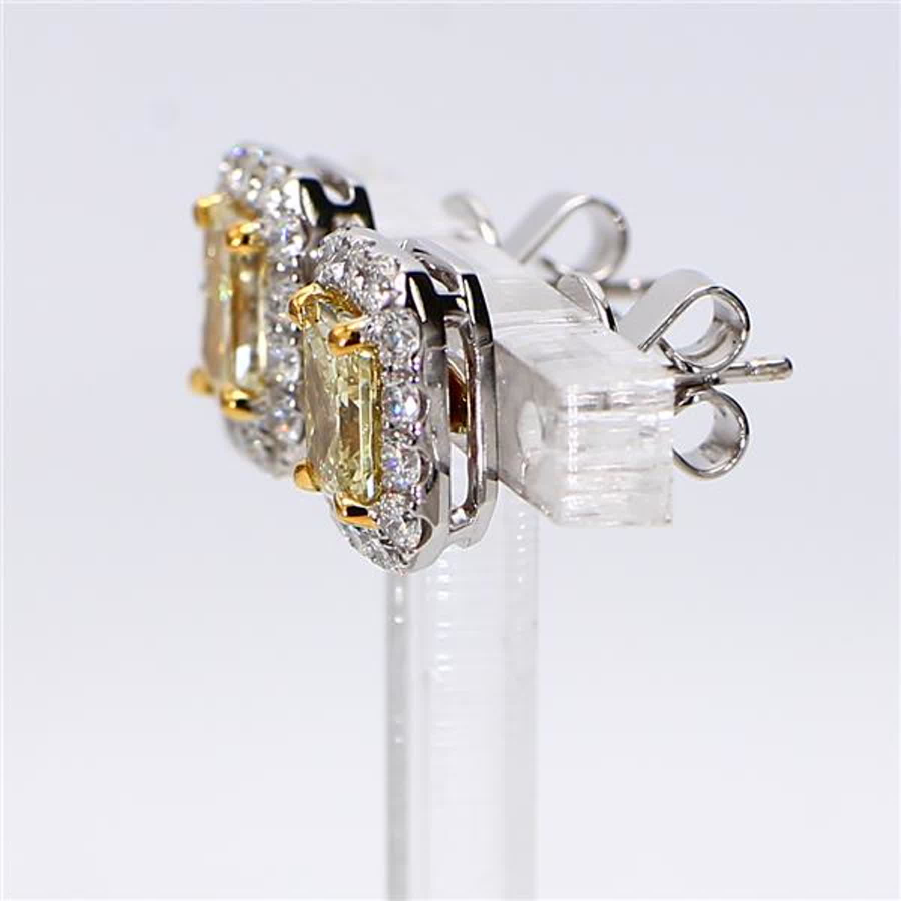 GIA Certified Natural Yellow Radiant and White Diamond 2.45 Carat TW Earrings