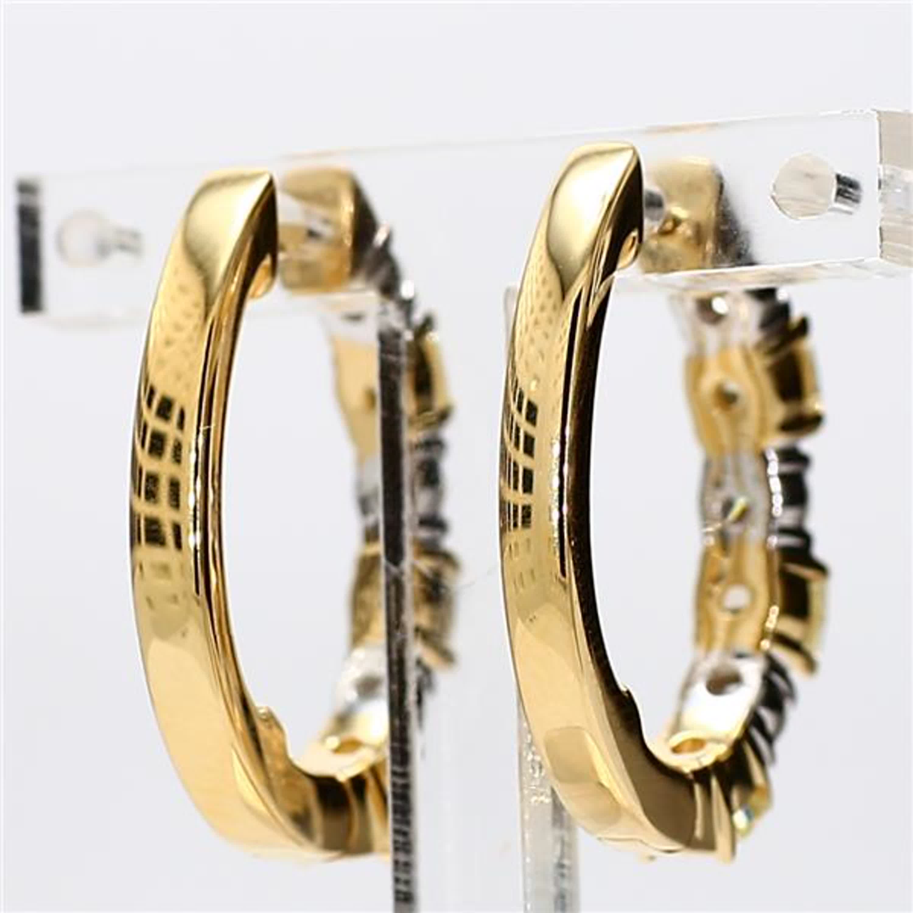 Natural Yellow Cushion and White Diamond 2.36 Carat TW Gold Hoop Earrings