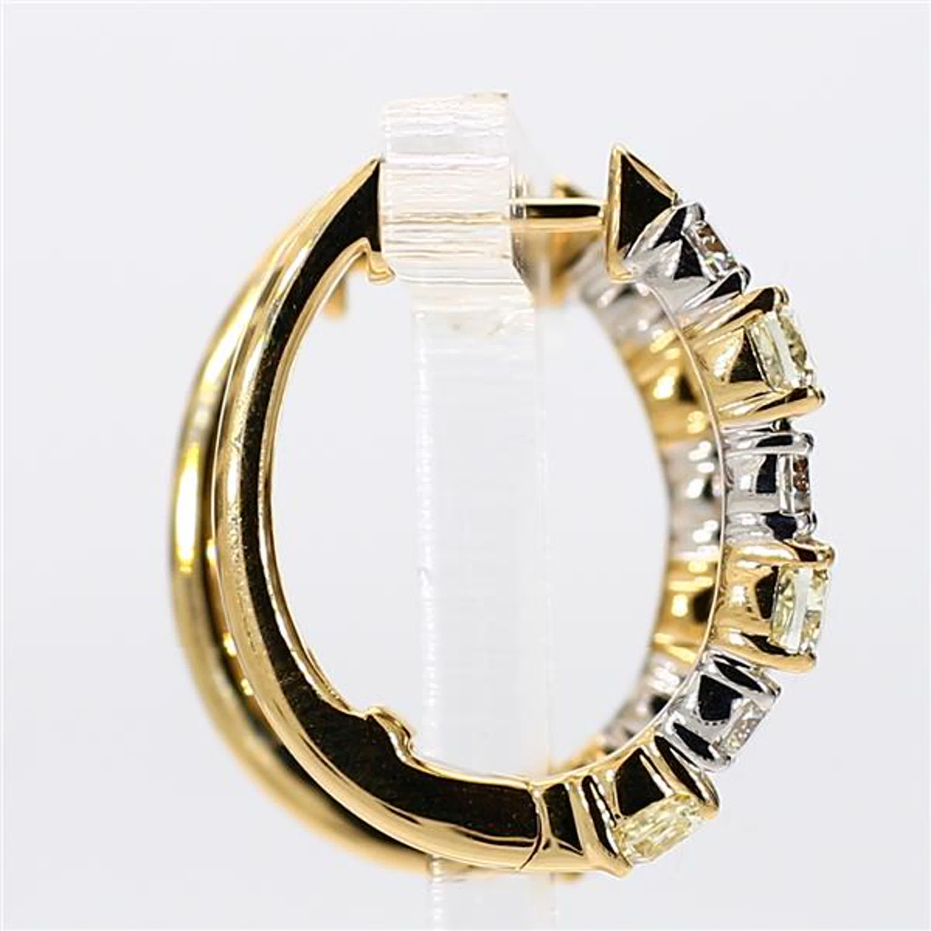 Natural Yellow Cushion and White Diamond 2.36 Carat TW Gold Hoop Earrings