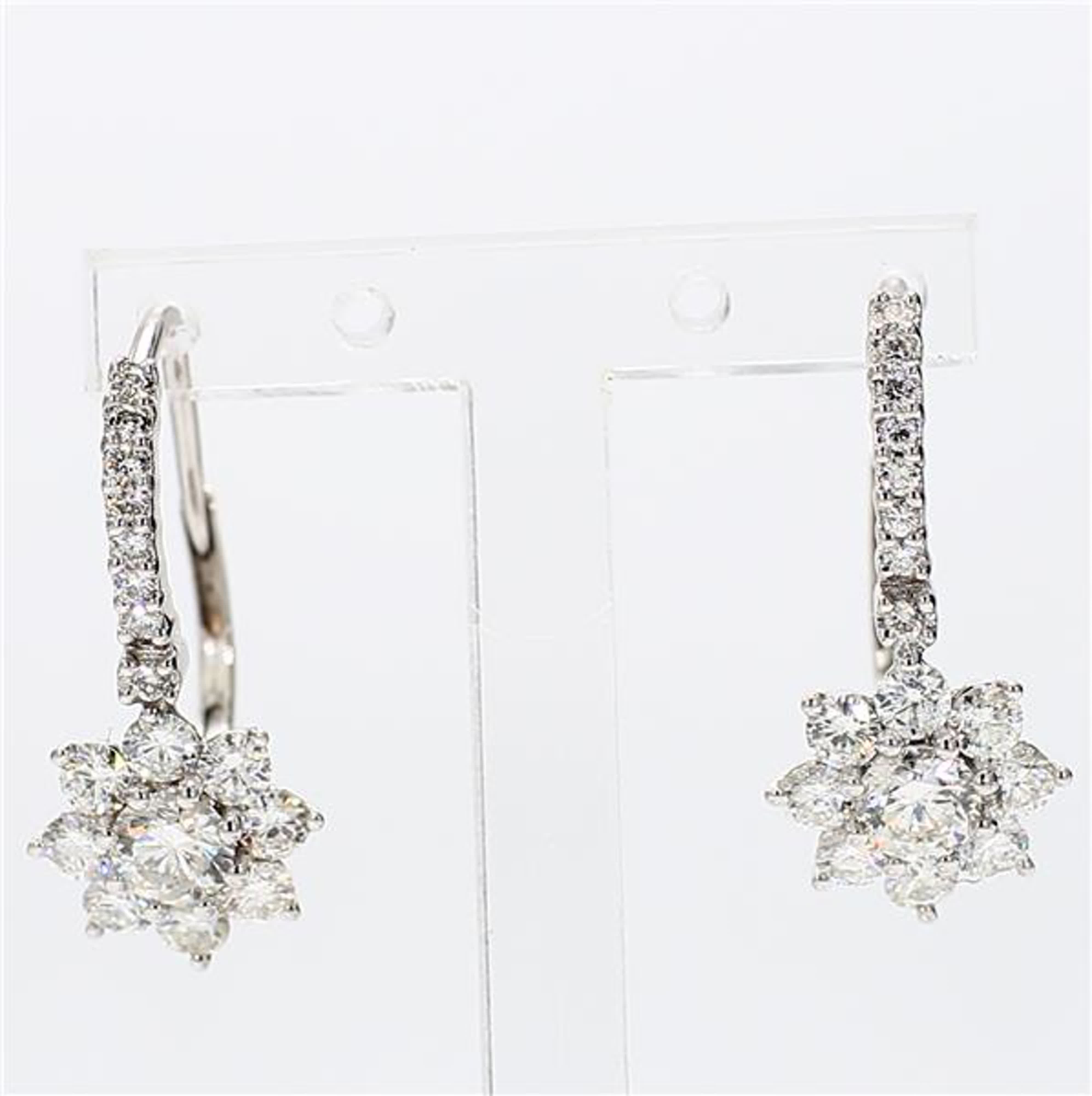 Natural White Round Diamond 1.75 Carat TW White Gold Drop Earrings