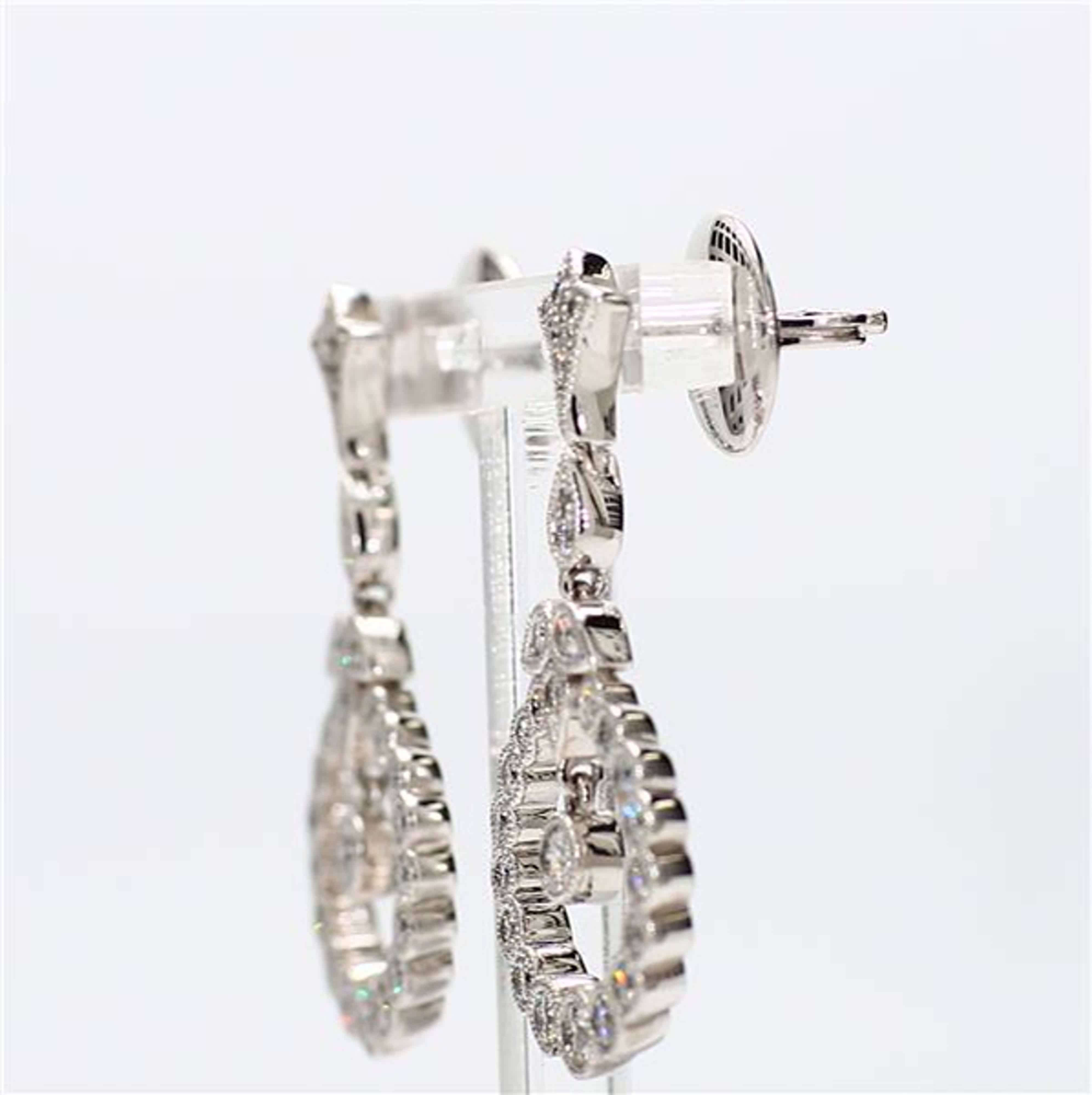 Natural White Round Diamond 1.12 Carat TW White Gold Drop Earrings