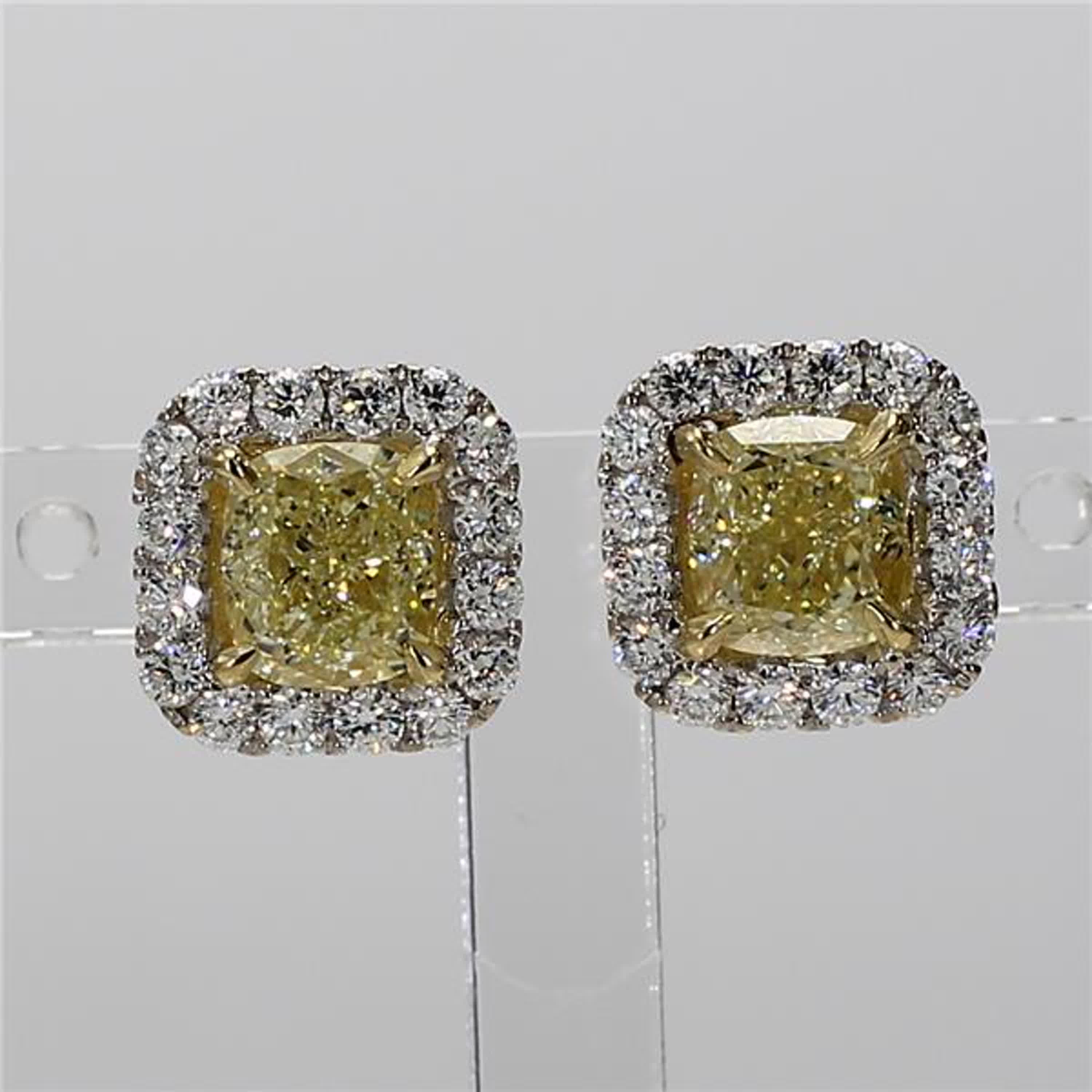 GIA Certified Natural Yellow Cushion and White Diamond 2.62 CT TW Gold Earrings