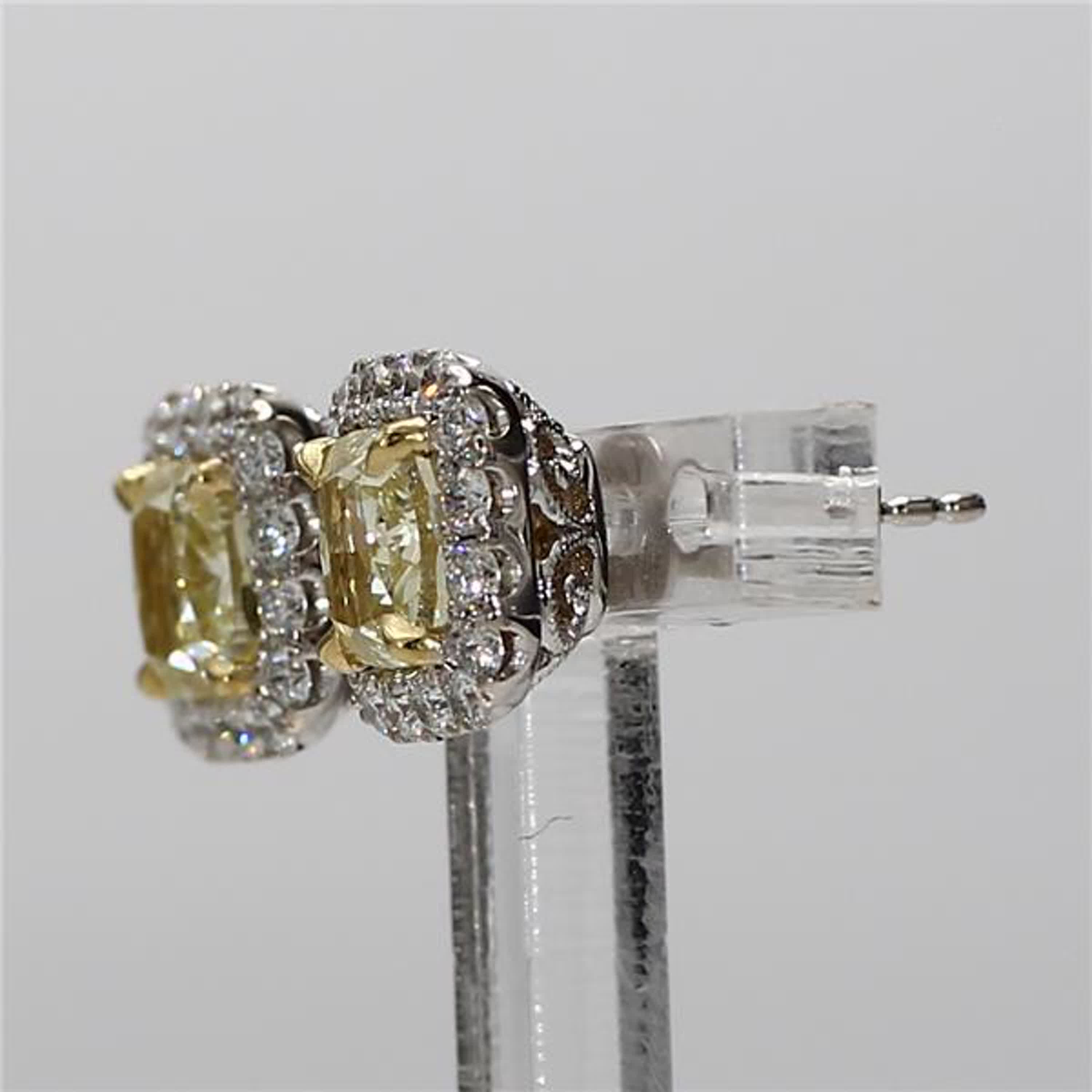 GIA Certified Natural Yellow Cushion and White Diamond 2.62 CT TW Gold Earrings