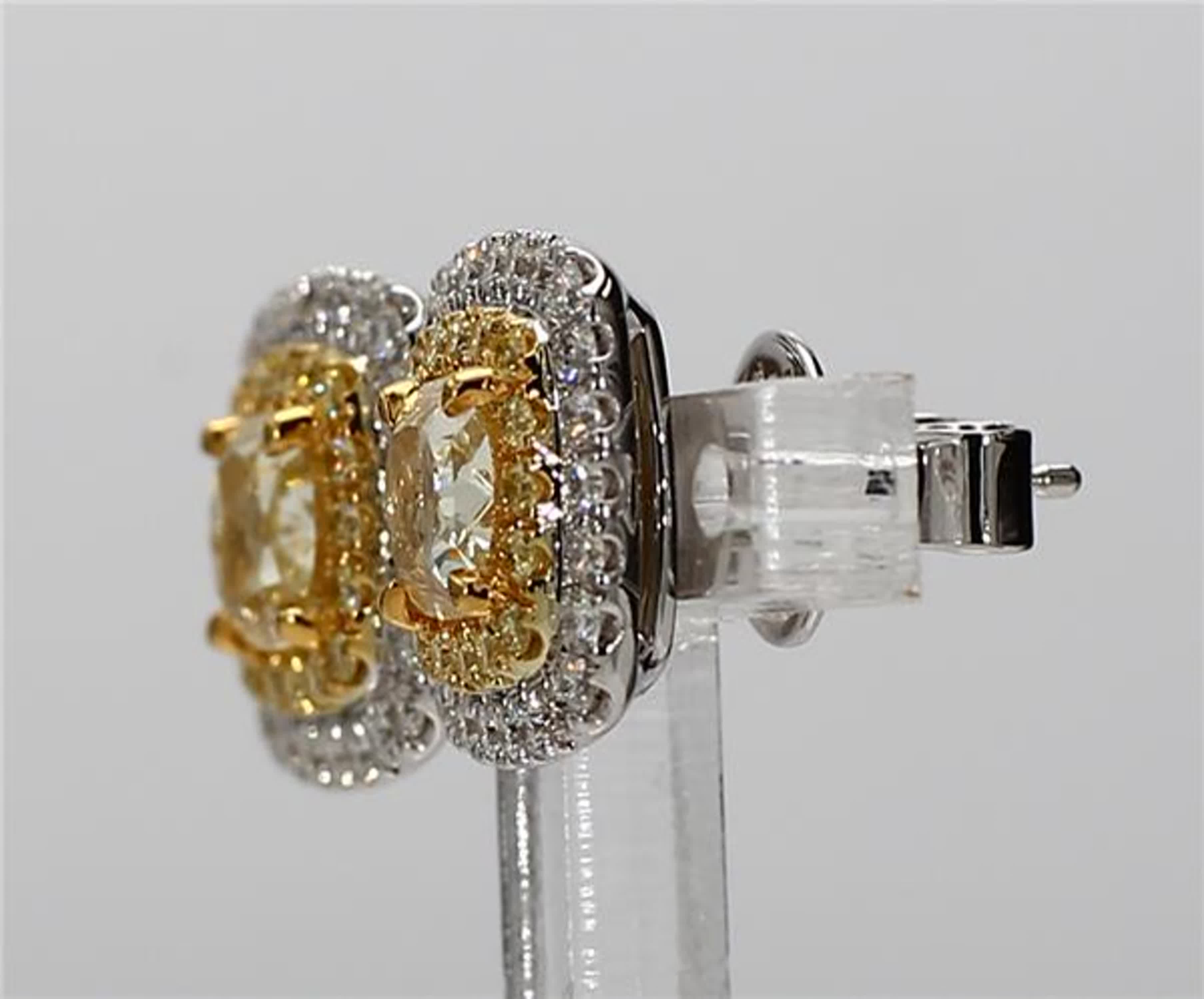 GIA Certified Natural Yellow Cushion and White Diamond 2.71 CT TW Gold Earrings