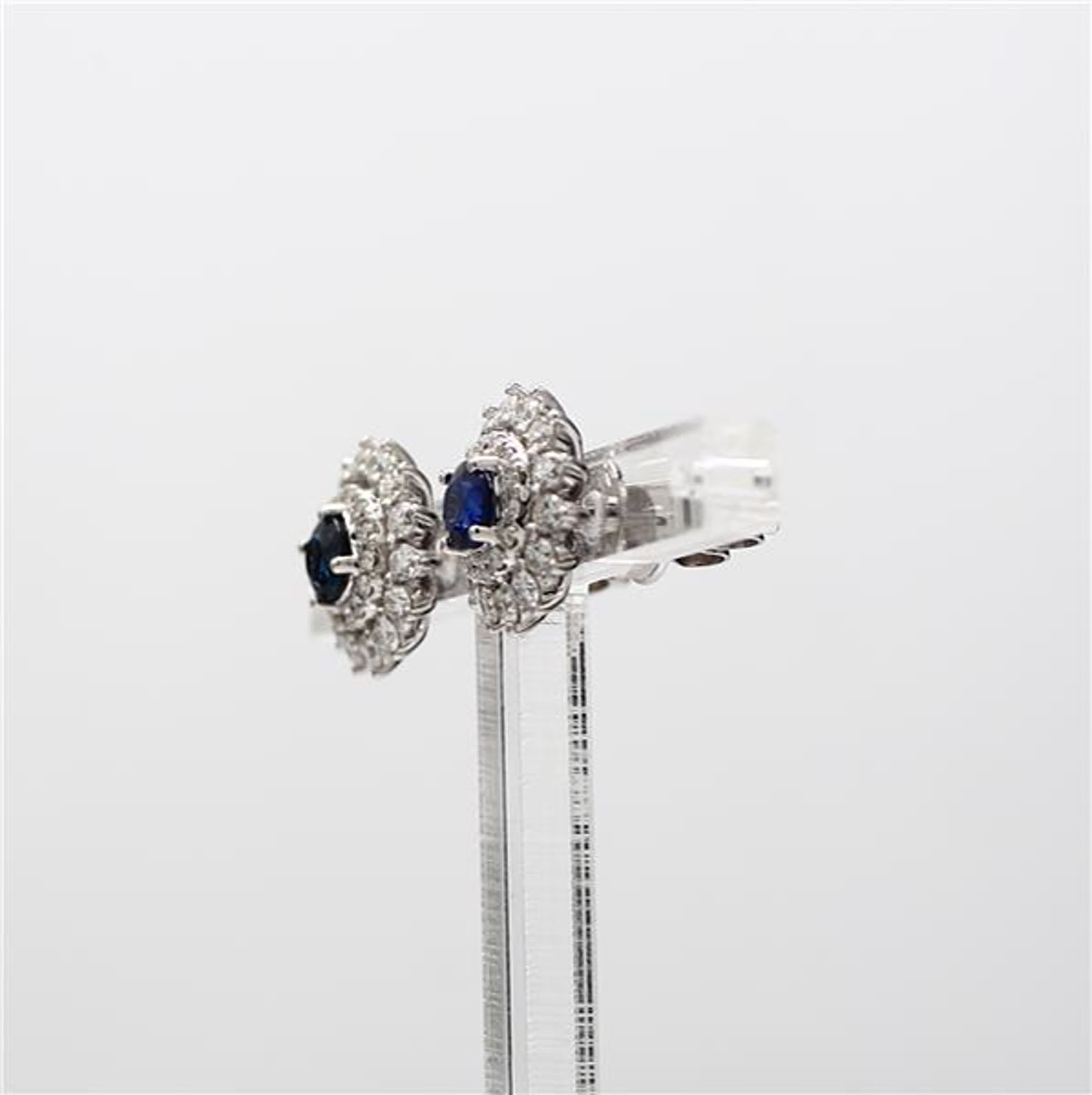 Natural Blue Round Sapphire and White Diamond 1.42 Carat TW Gold Stud Earrings