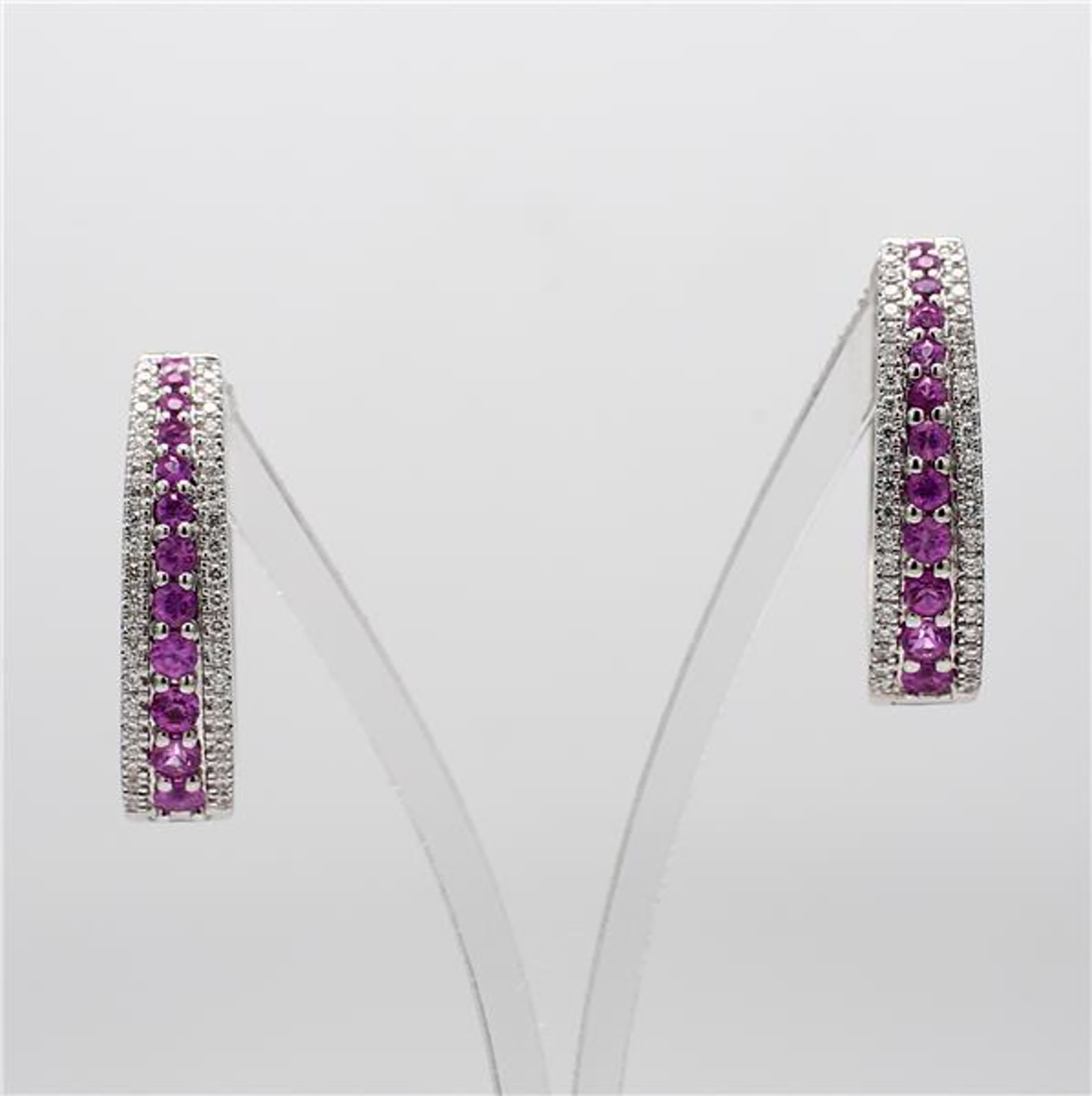 Natural Pink Round Sapphire and White Diamond 1.22 Carat TW White Gold Earrings