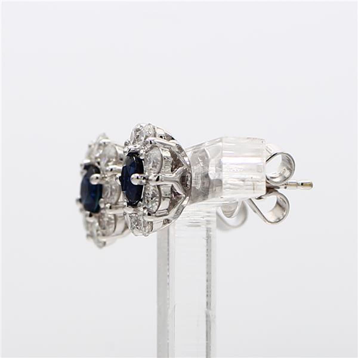 Natural Blue Round Sapphire and White Diamond 1.73 Carat TW Gold Stud Earrings