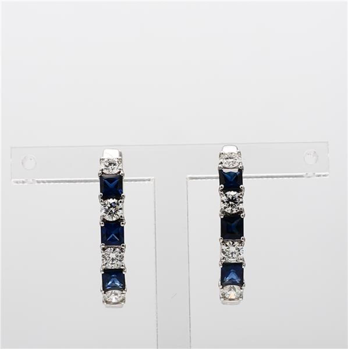 Natural Blue Princess Sapphire and White Diamond 2.28 Carat TW Gold Earrings