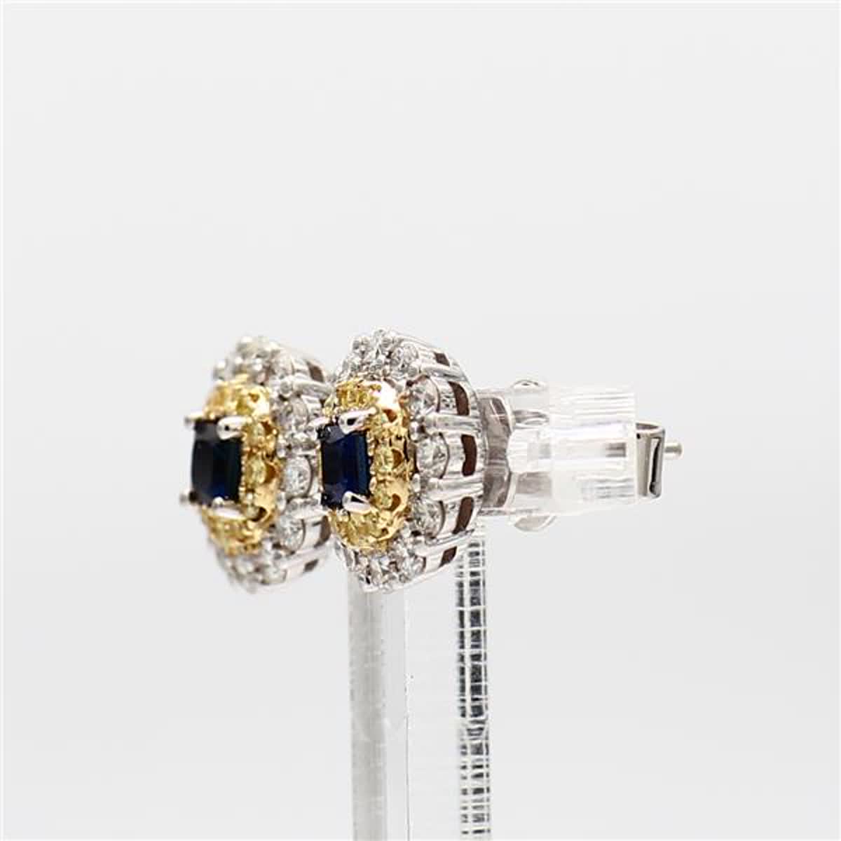 Natural Blue Round Sapphire and Diamond 1.05 Carat TW Gold Stud Earrings