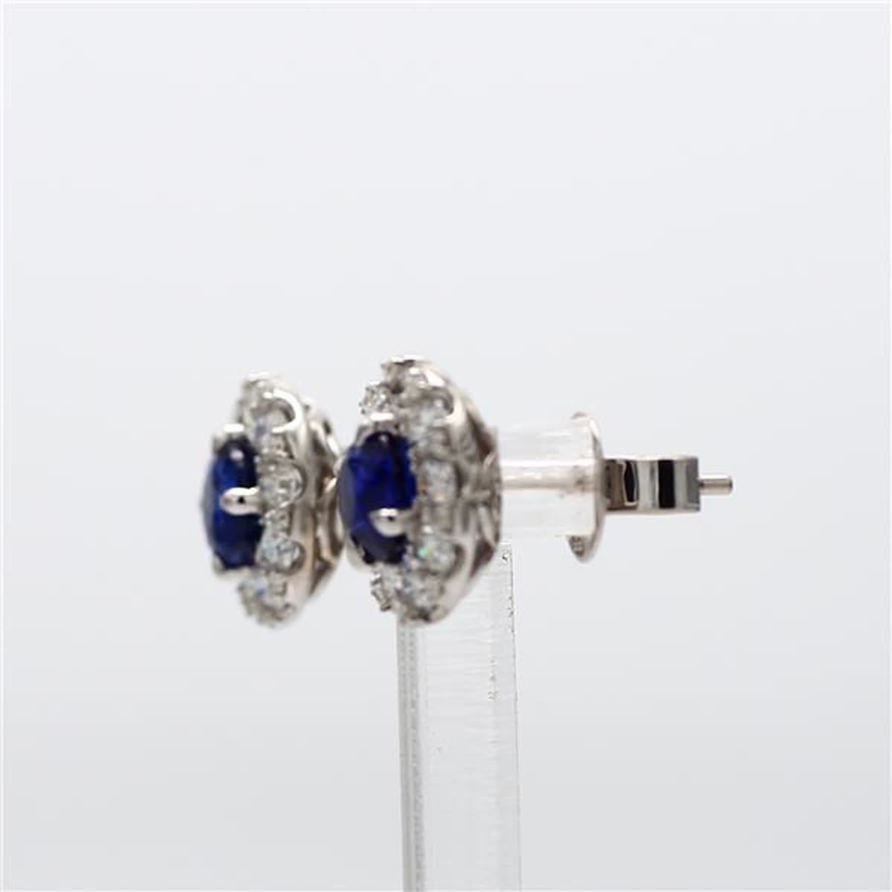 Natural Blue Round Sapphire and White Diamond 3.41 Carat TW Gold Stud Earrings