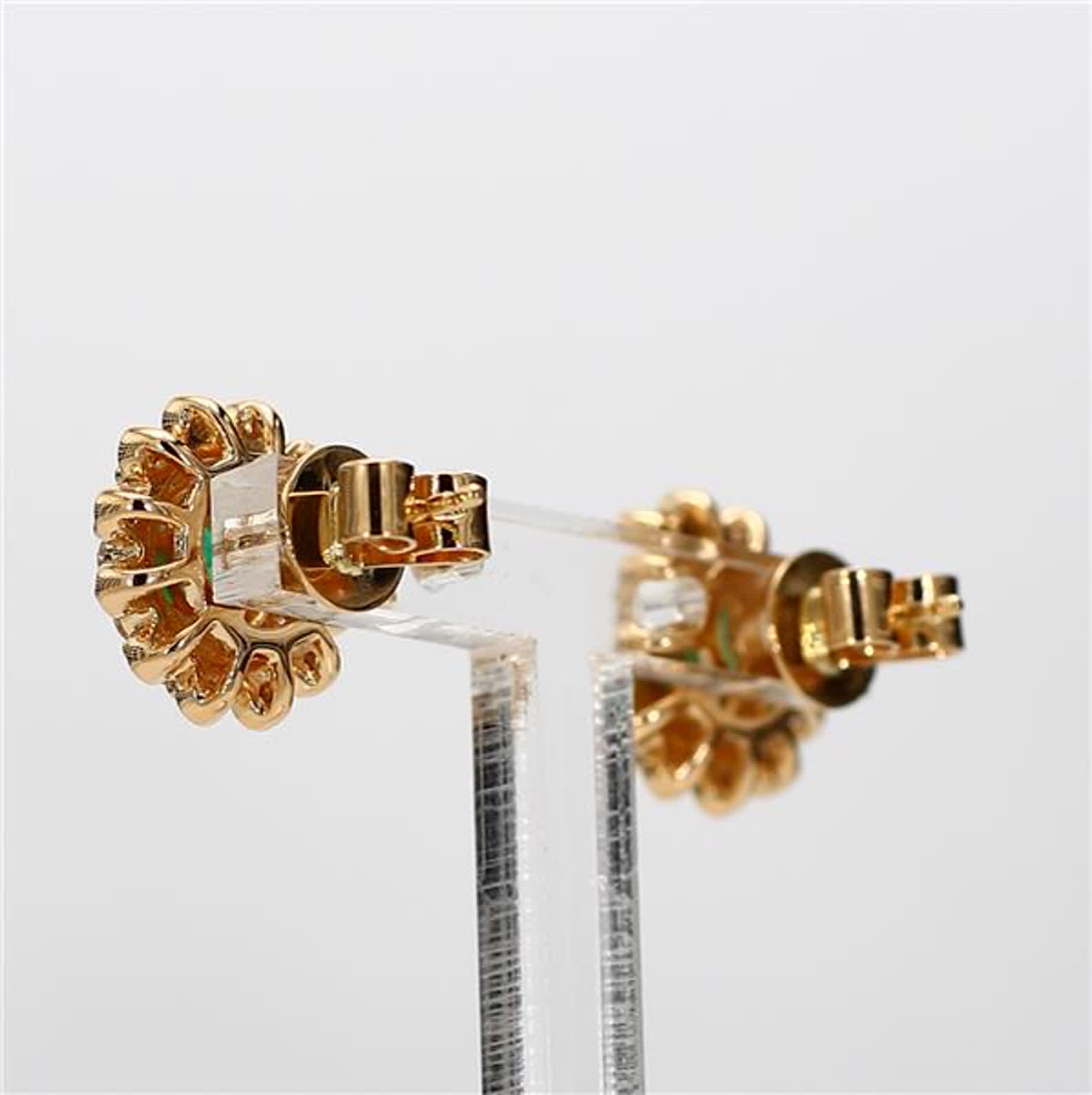 Natural Round Emerald and White Diamond 1.70 Carat TW Yellow Gold Stud Earrings