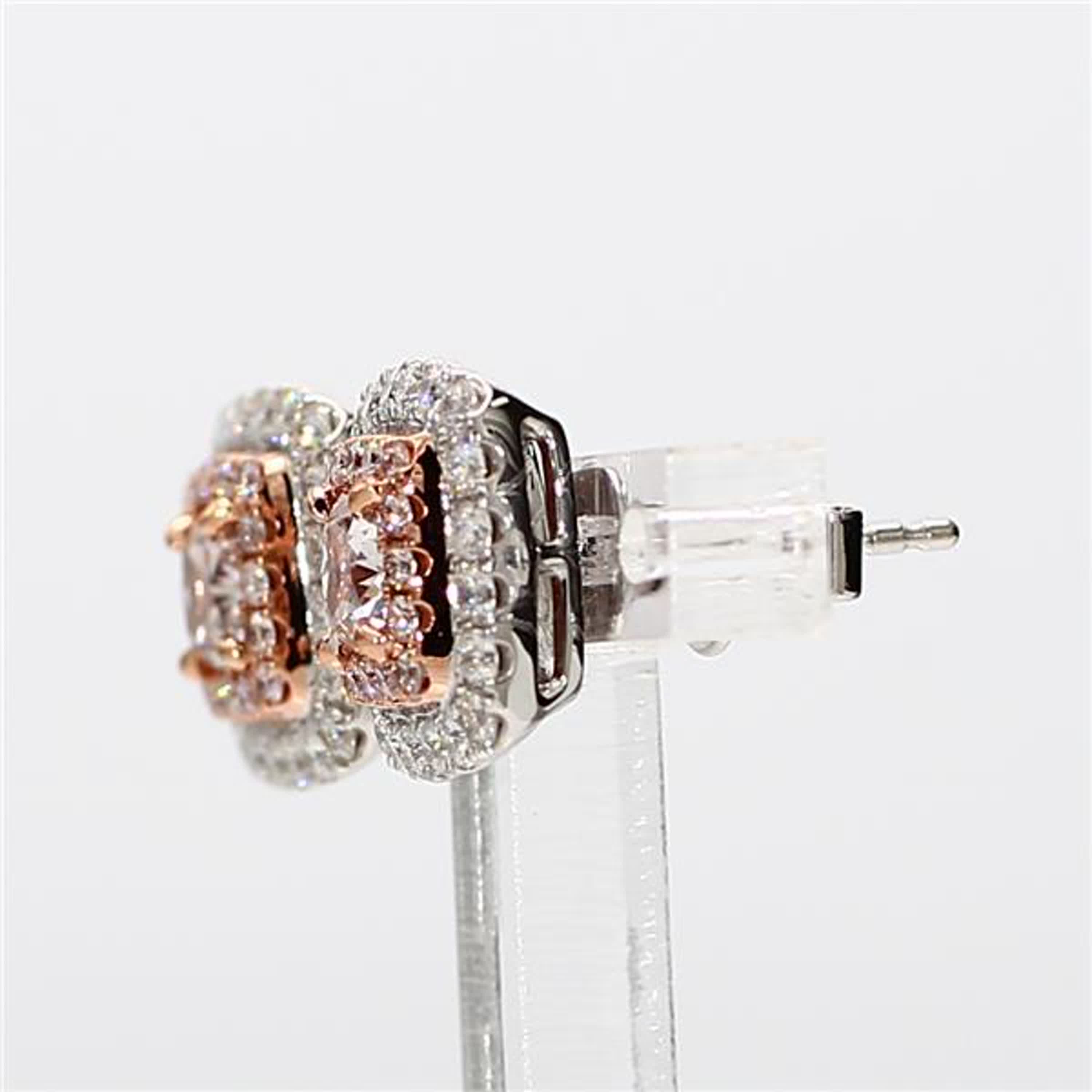 GIA Certified Natural Pink Cushion and White Diamond 1.36 Carat TW Gold Earrings