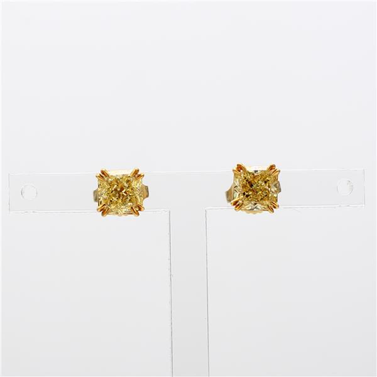 GIA Certified Natural Yellow Radiant Diamond 2.00 Carat TW Gold Stud Earrings