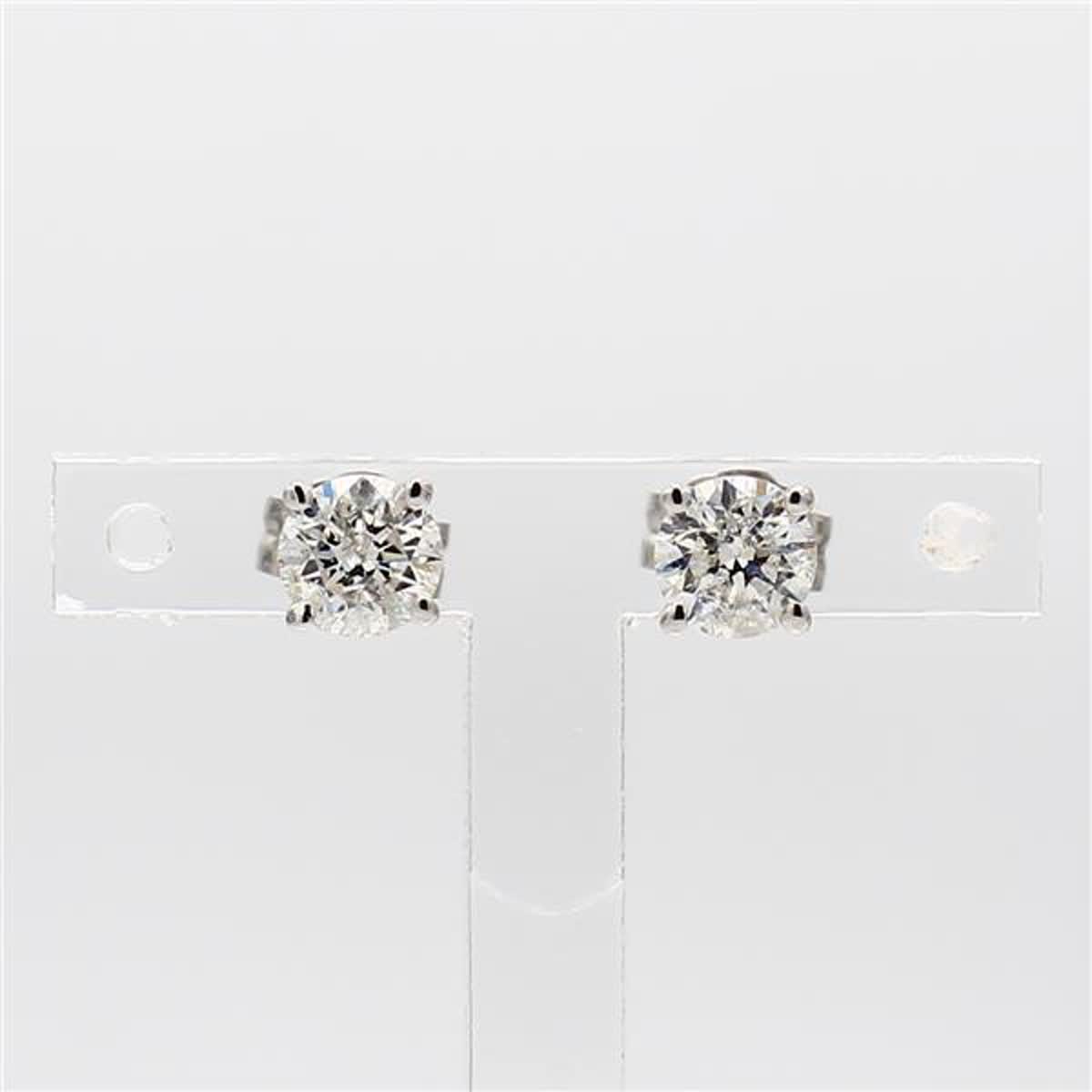 Natural White Round Diamond 1.00 Carat TW White Gold Stud Earrings