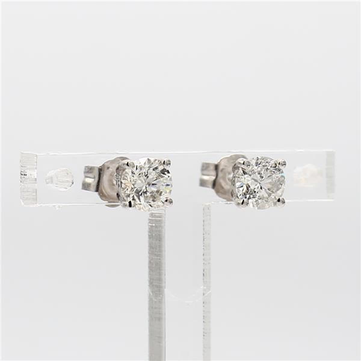 Natural White Round Diamond 1.00 Carat TW White Gold Stud Earrings