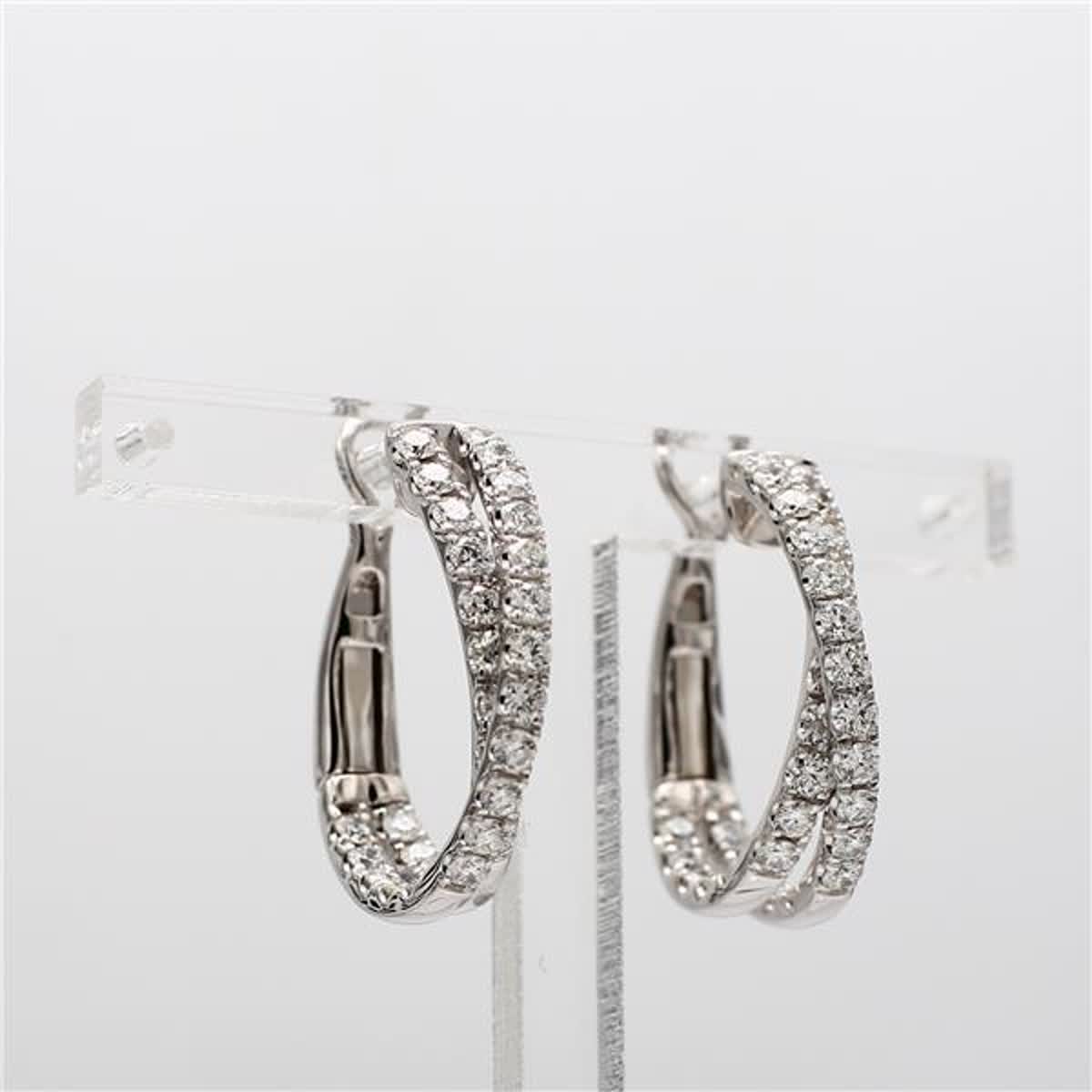 Natural White Round Diamond 1.66 Carat TW White Gold Hoop Earrings