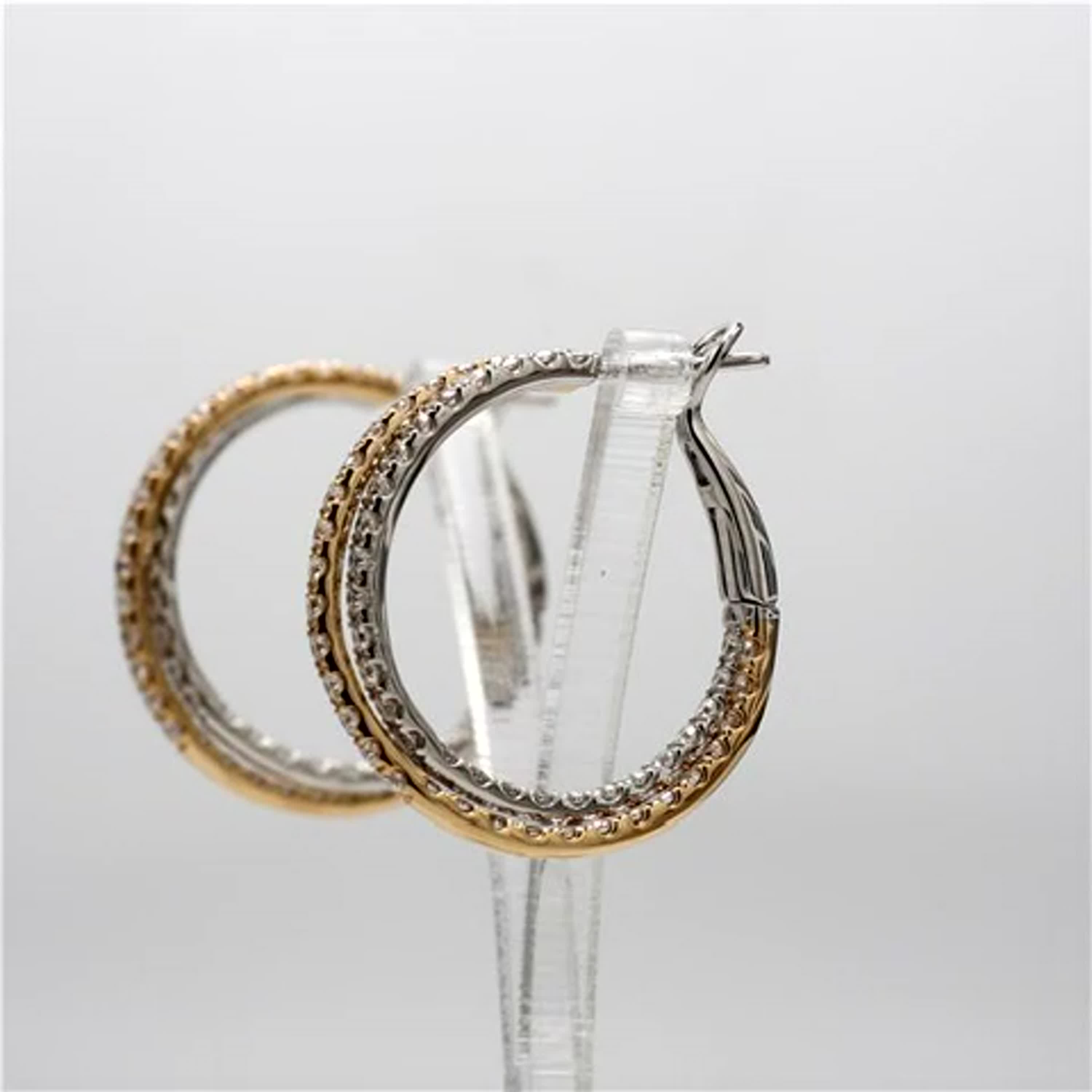 Natural White Round Diamond 2.66 Carat TW Gold Hoop Earrings