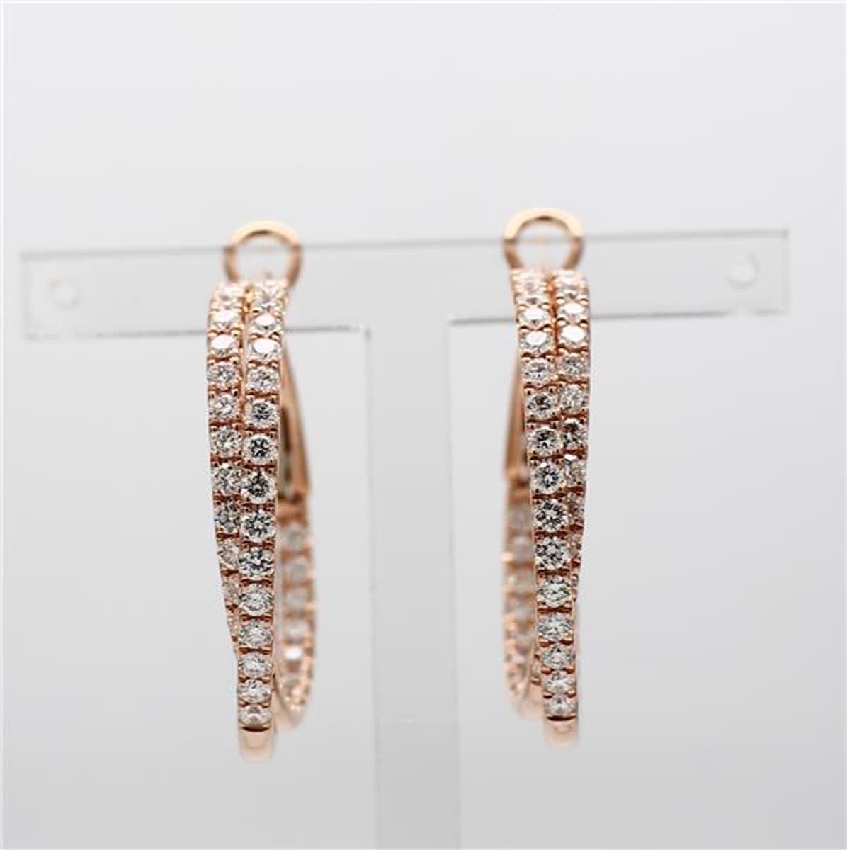 Natural White Round Diamond 2.62 Carat TW Rose Gold Hoop Earrings