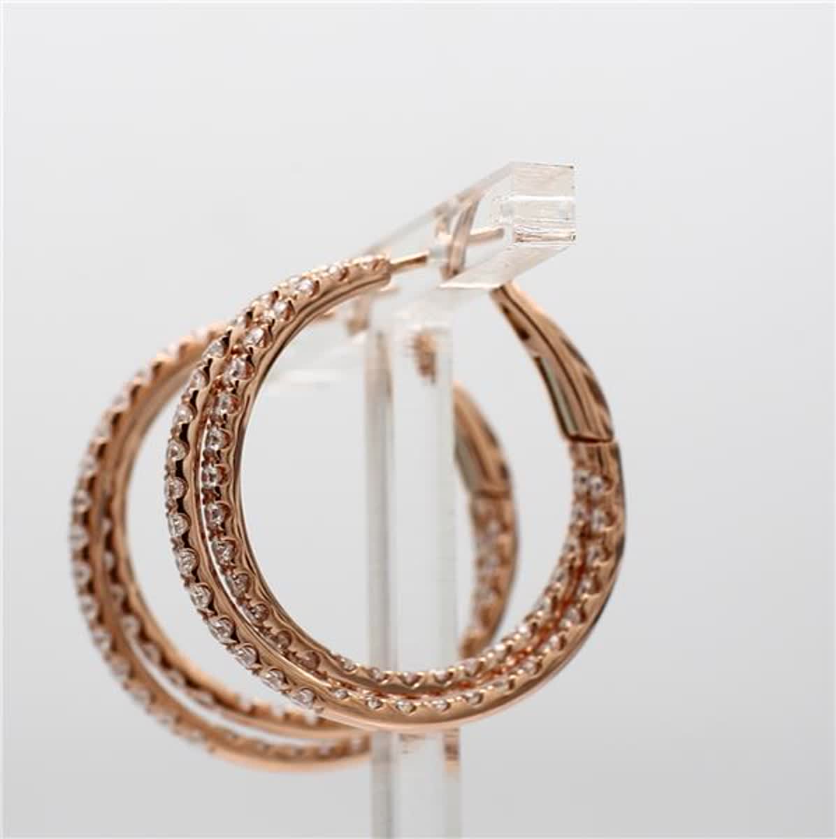 Natural White Round Diamond 2.62 Carat TW Rose Gold Hoop Earrings