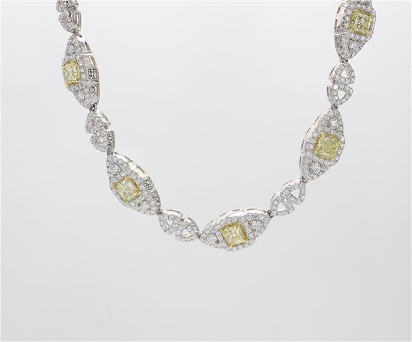 Natural Yellow Radiant and White Diamond 7.53 Carat TW Gold Necklace
