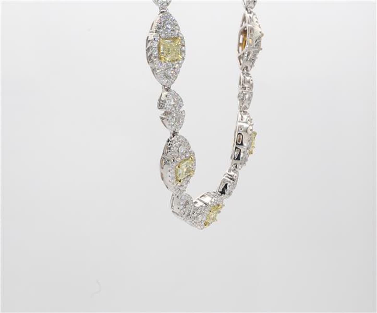 Natural Yellow Radiant and White Diamond 7.53 Carat TW Gold Necklace