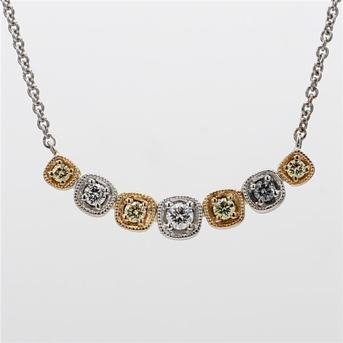 Natural Yellow Round and White Diamond .21 Carat TW Gold Necklace