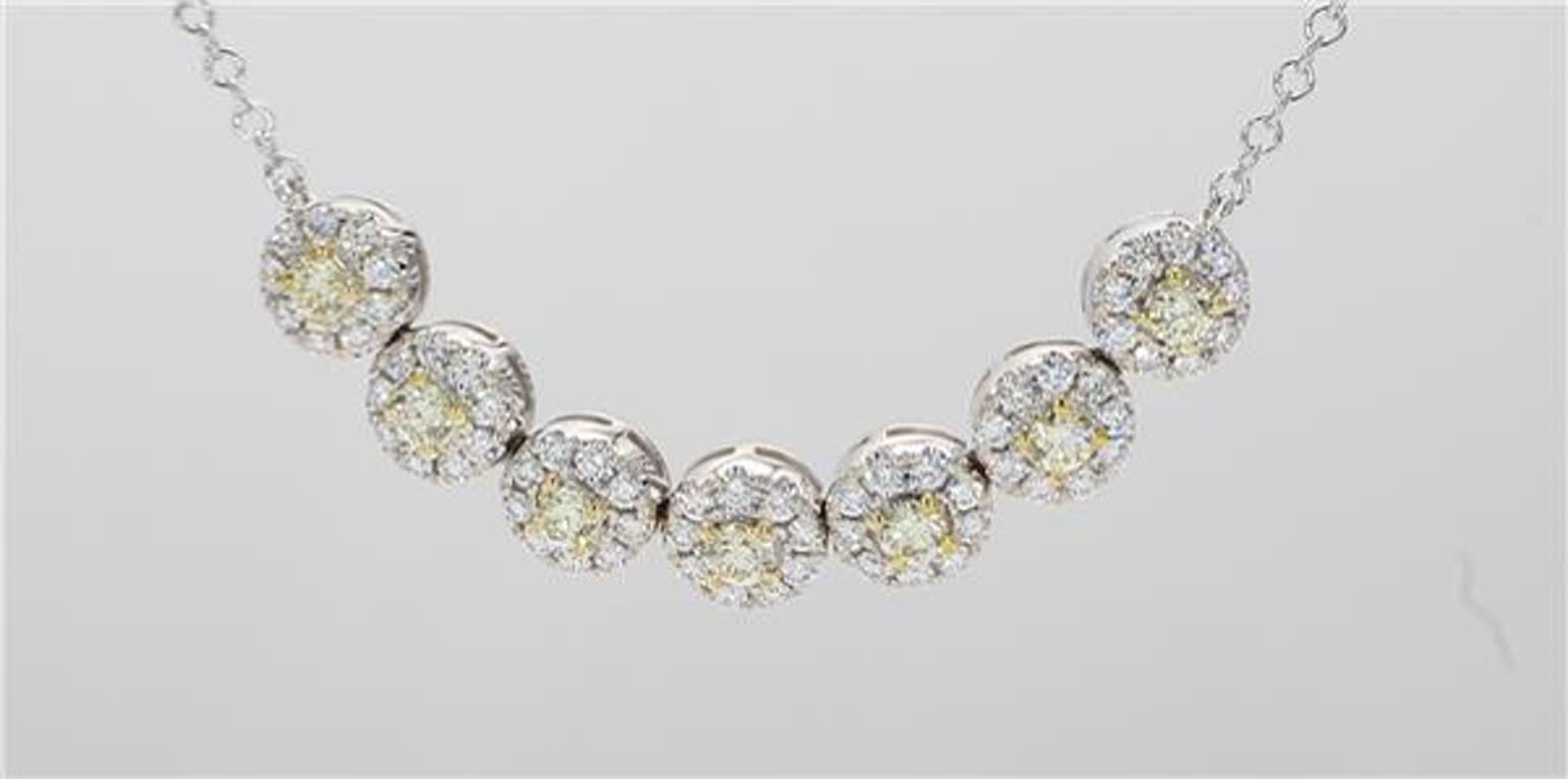 Natural Yellow Round and White Diamond .78 Carat TW Gold Necklace
